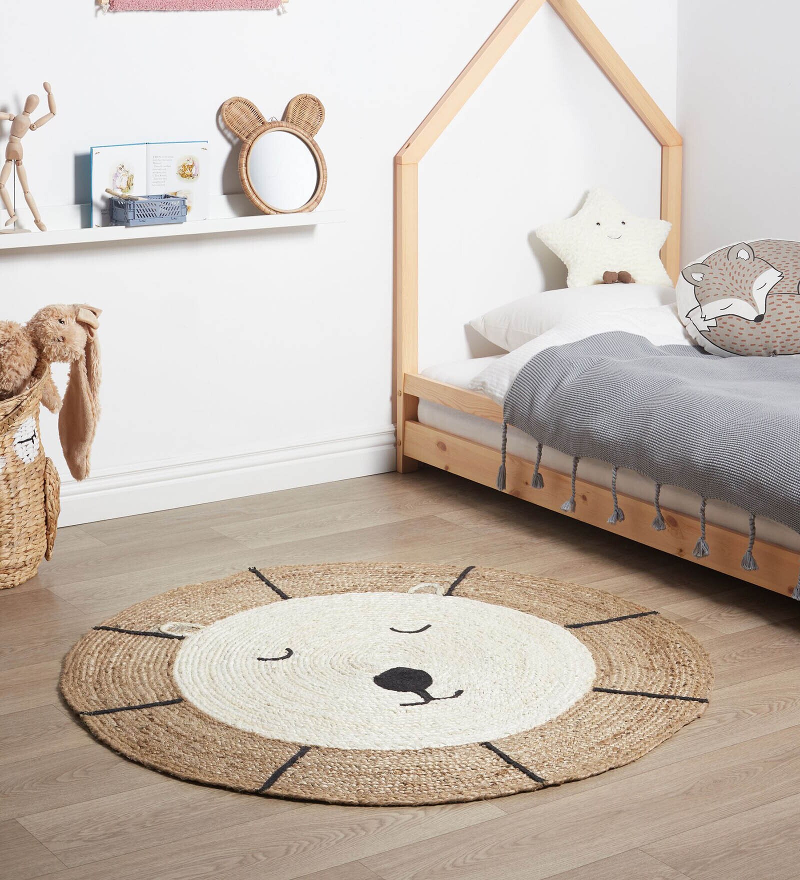 White Abstract Jute 3 Ft X 3 Ft Hand Woven Dhurrie