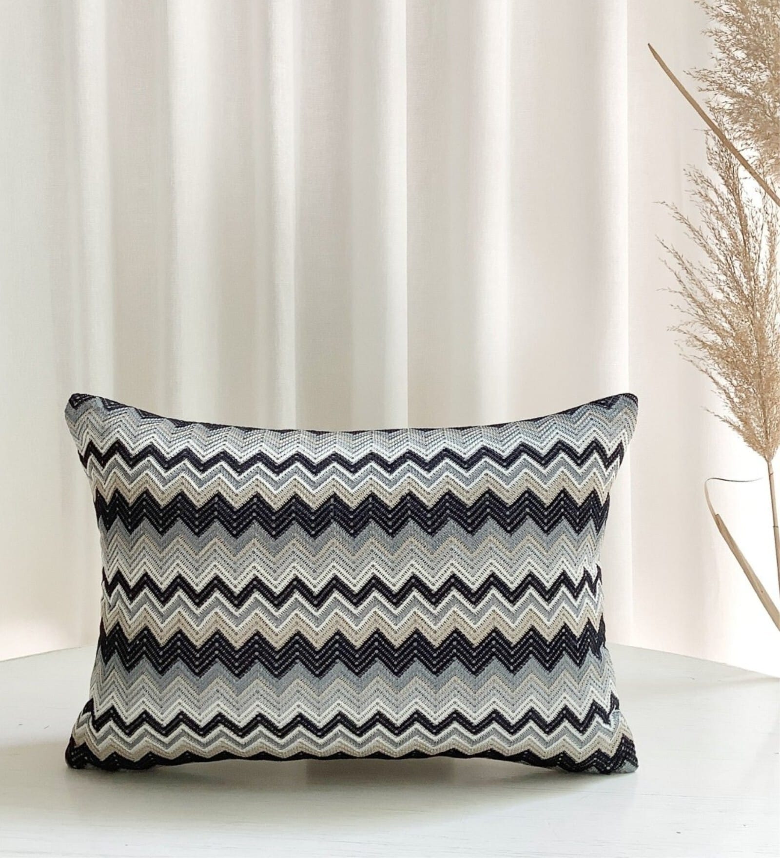 Grey Geometric Acrylic 14 x 20 Inches Cushion Cover