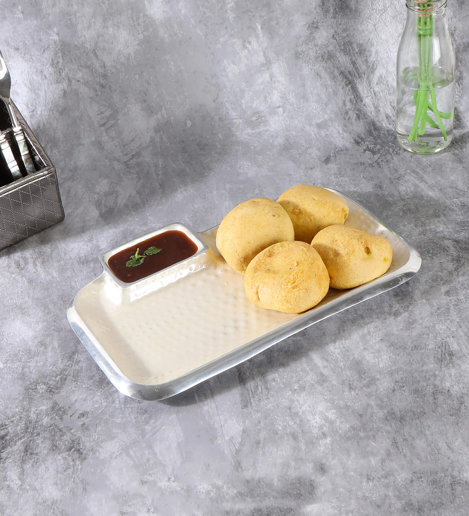 White Aluminium 12 Inch Rectangle Appetizer Platters