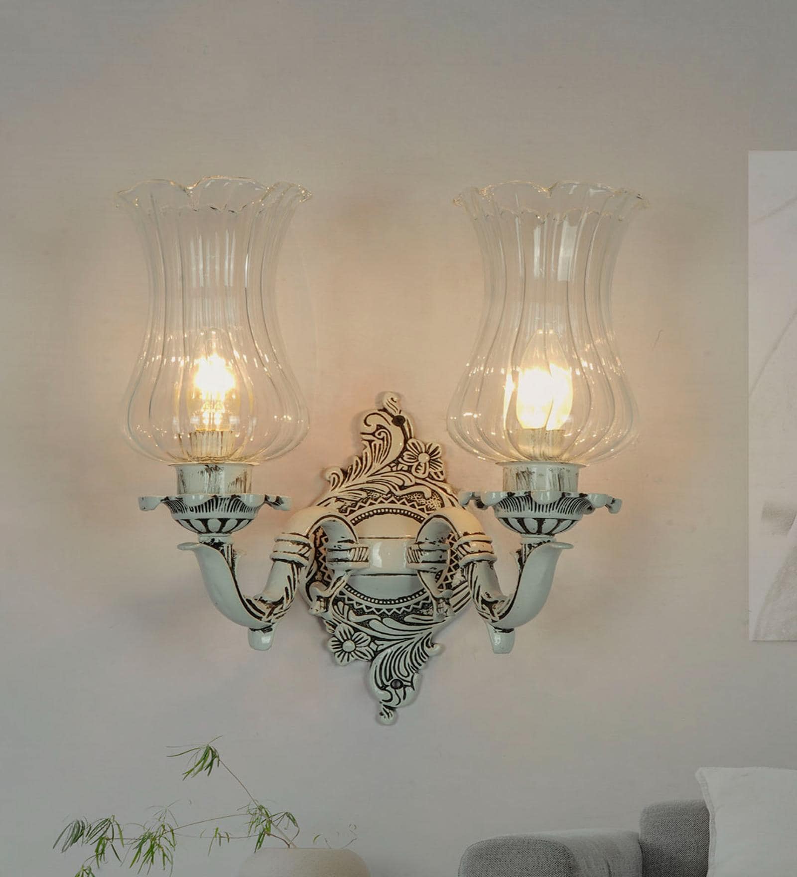 White Aluminium Uplight Wall Scones