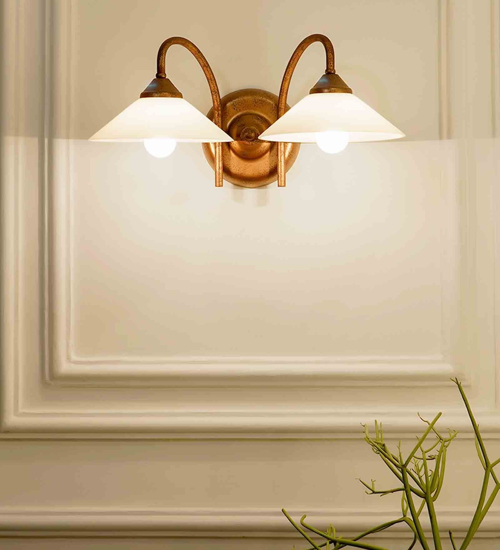 Crisanto White and Brown Metal and Glass Wall Sconces