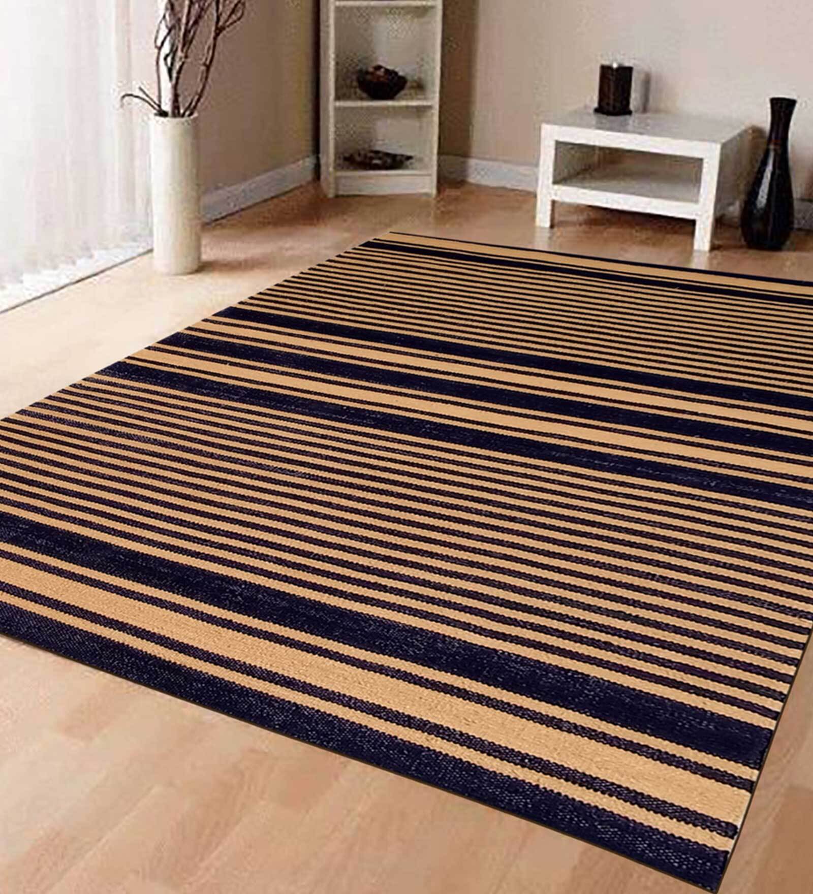 Multicolor Striped Wool 5 ft x 7 ft Hand Woven Carpet