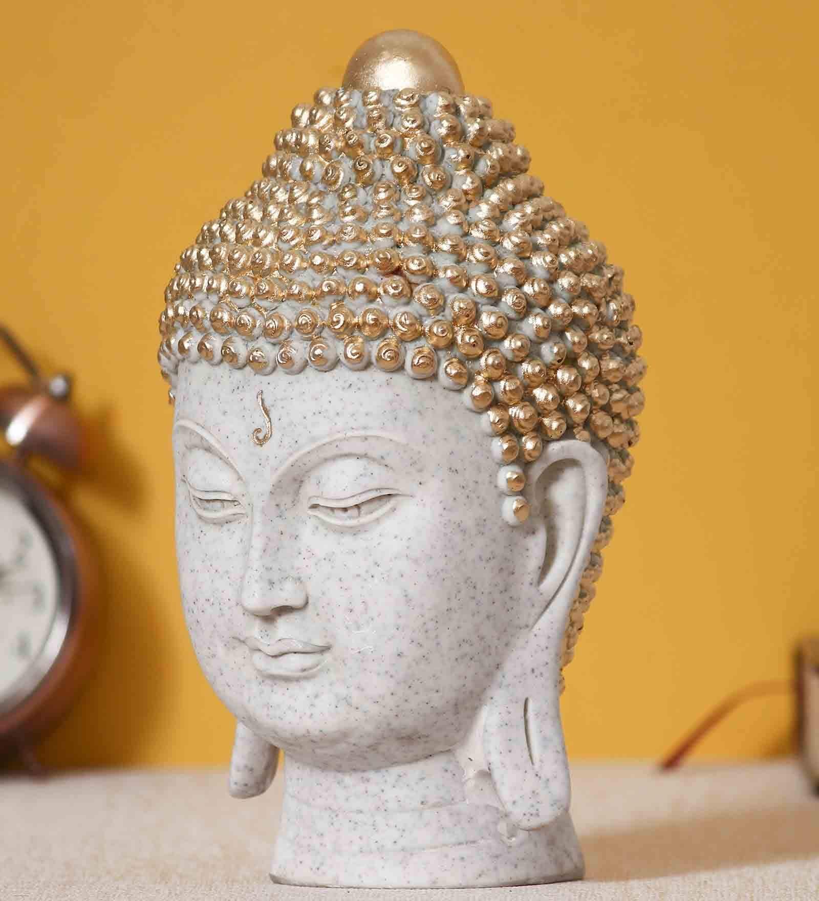 White and Golden Polyresin Decorative Buddha Head Showpiece