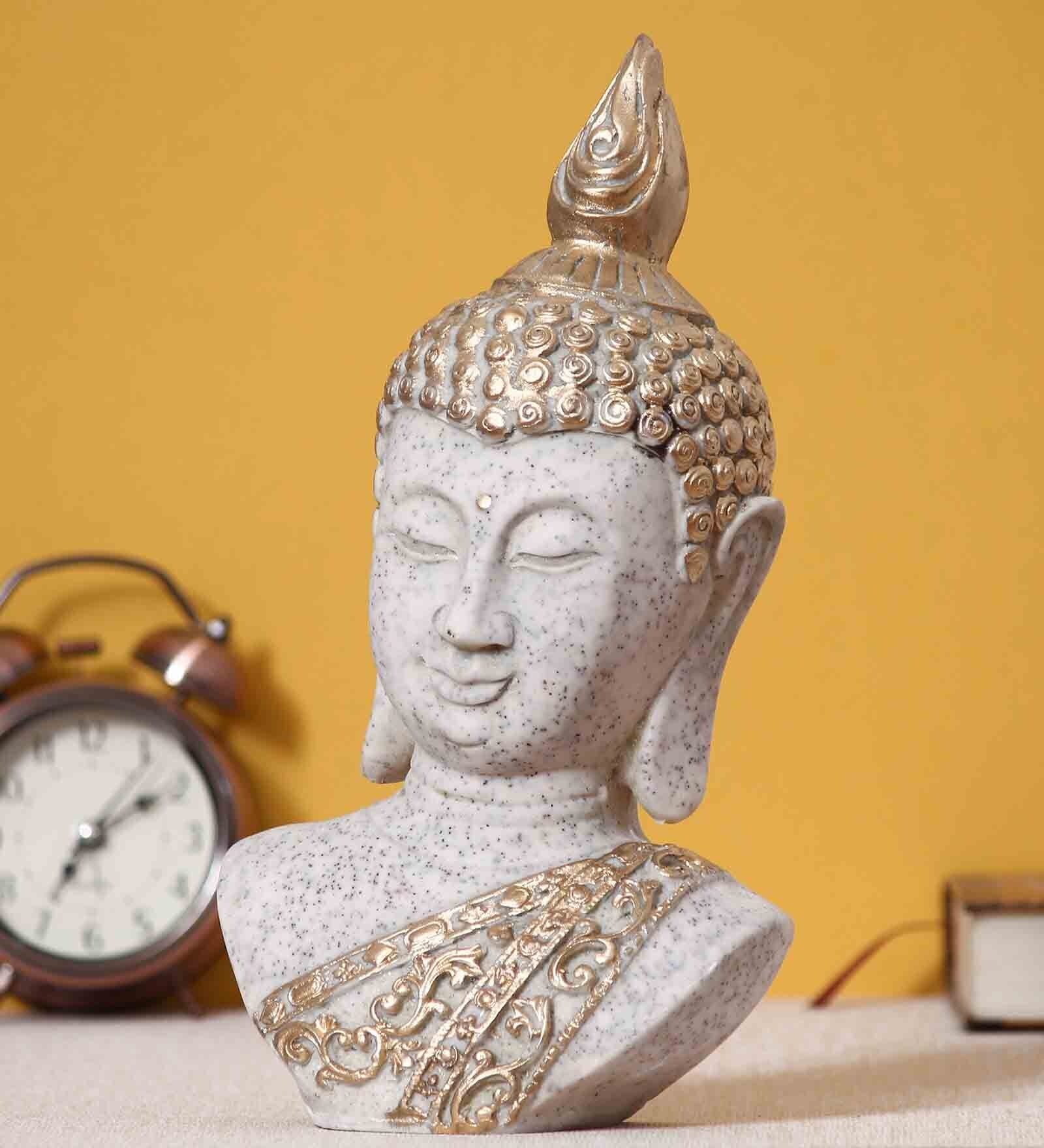 White and Golden Polyresin Decorative Buddha Showpiece