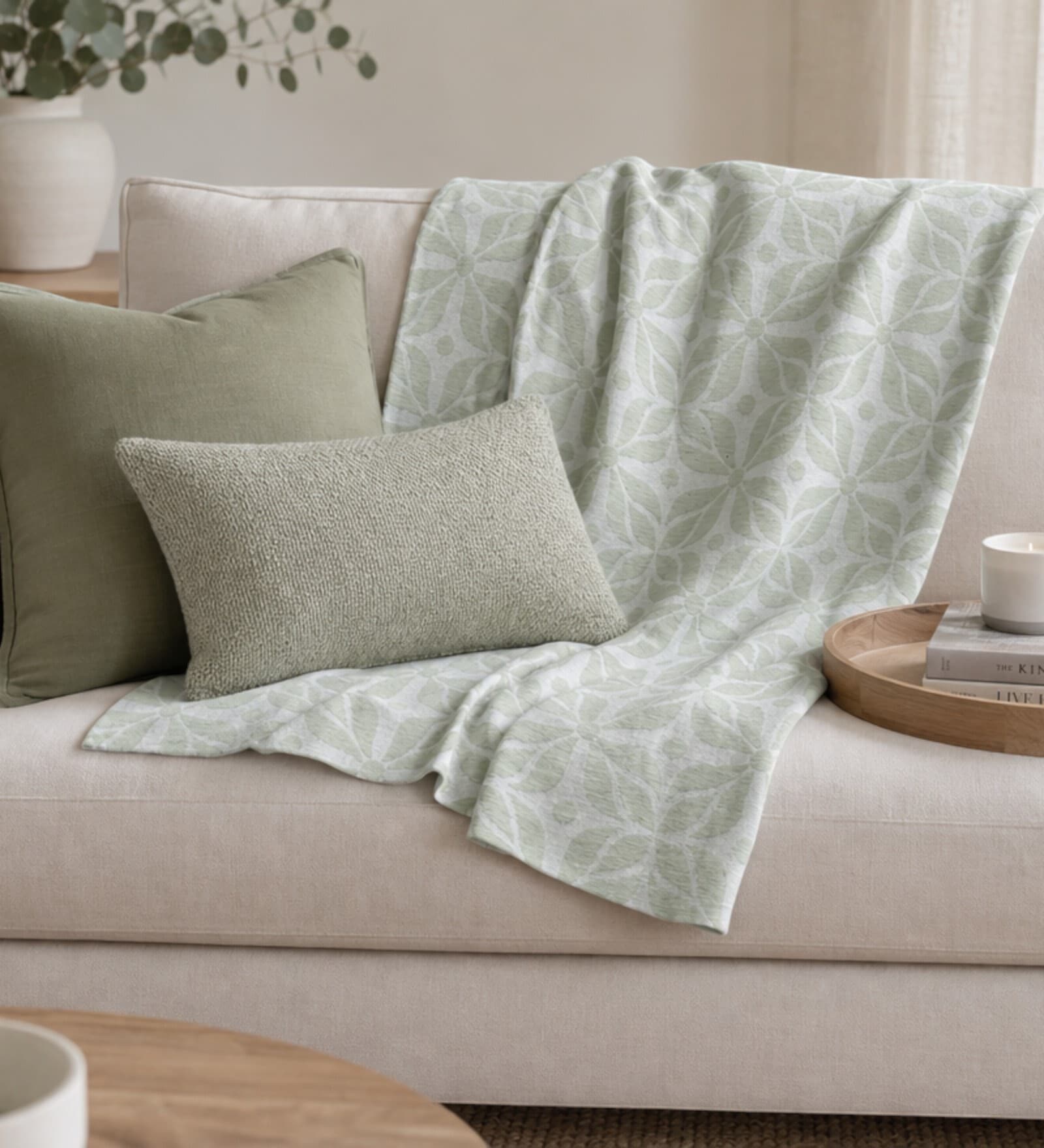 Sage Botanical Design Soft Acrylic Throw Blanket