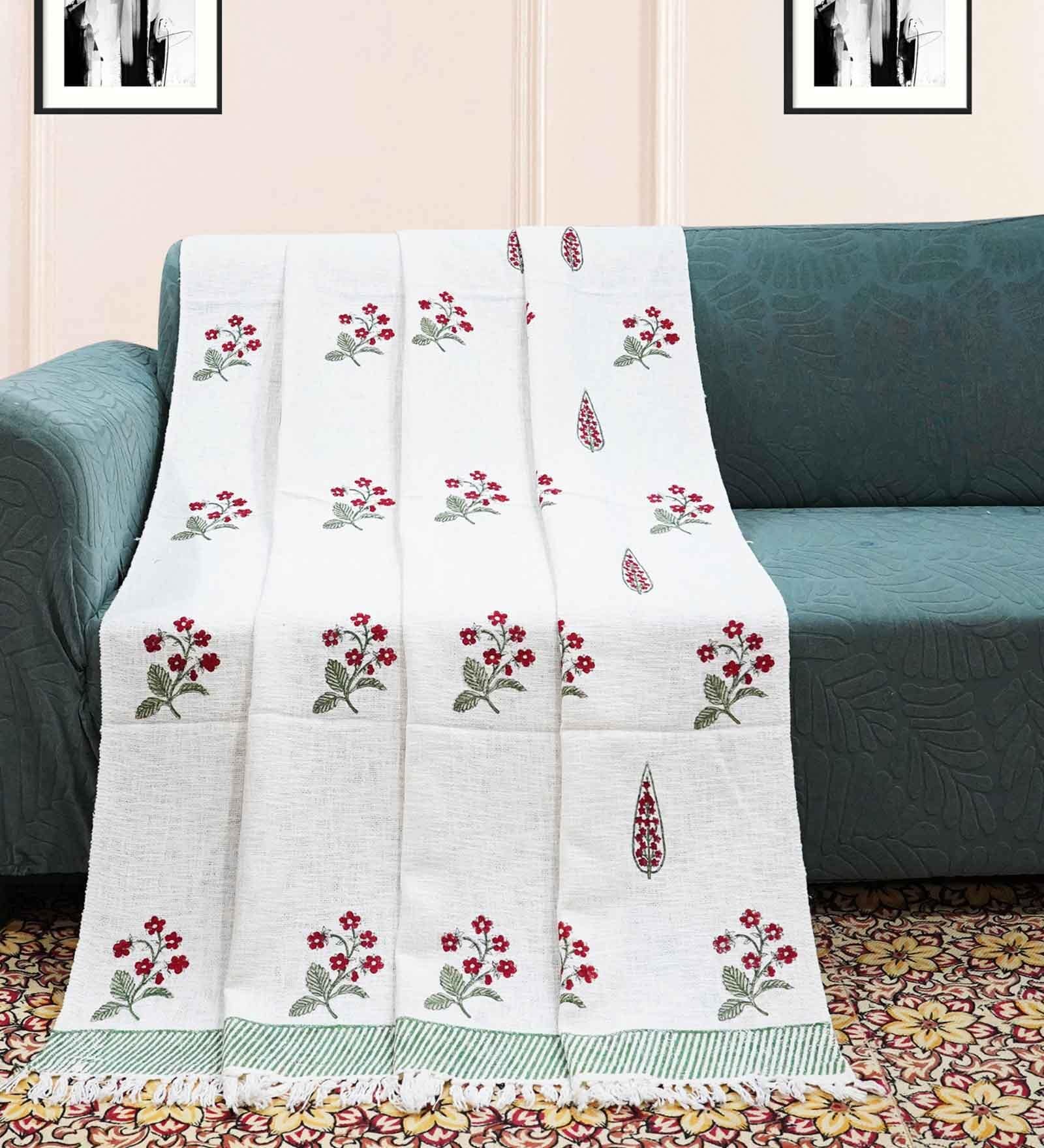 White and Pink Cotton Floral 70x50 Inches Throw