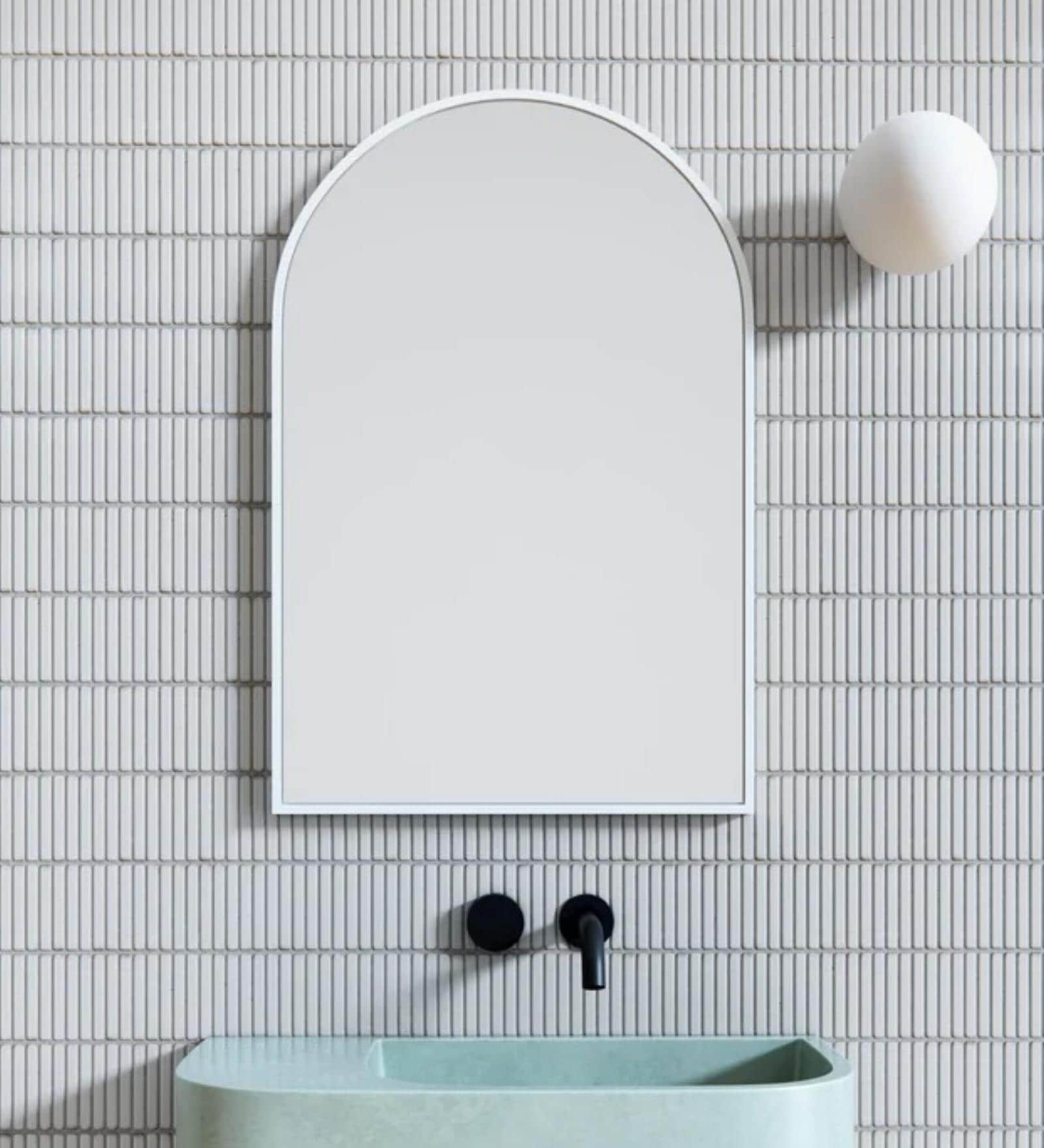 24 Inch White Arch Mirror in Metal Frame