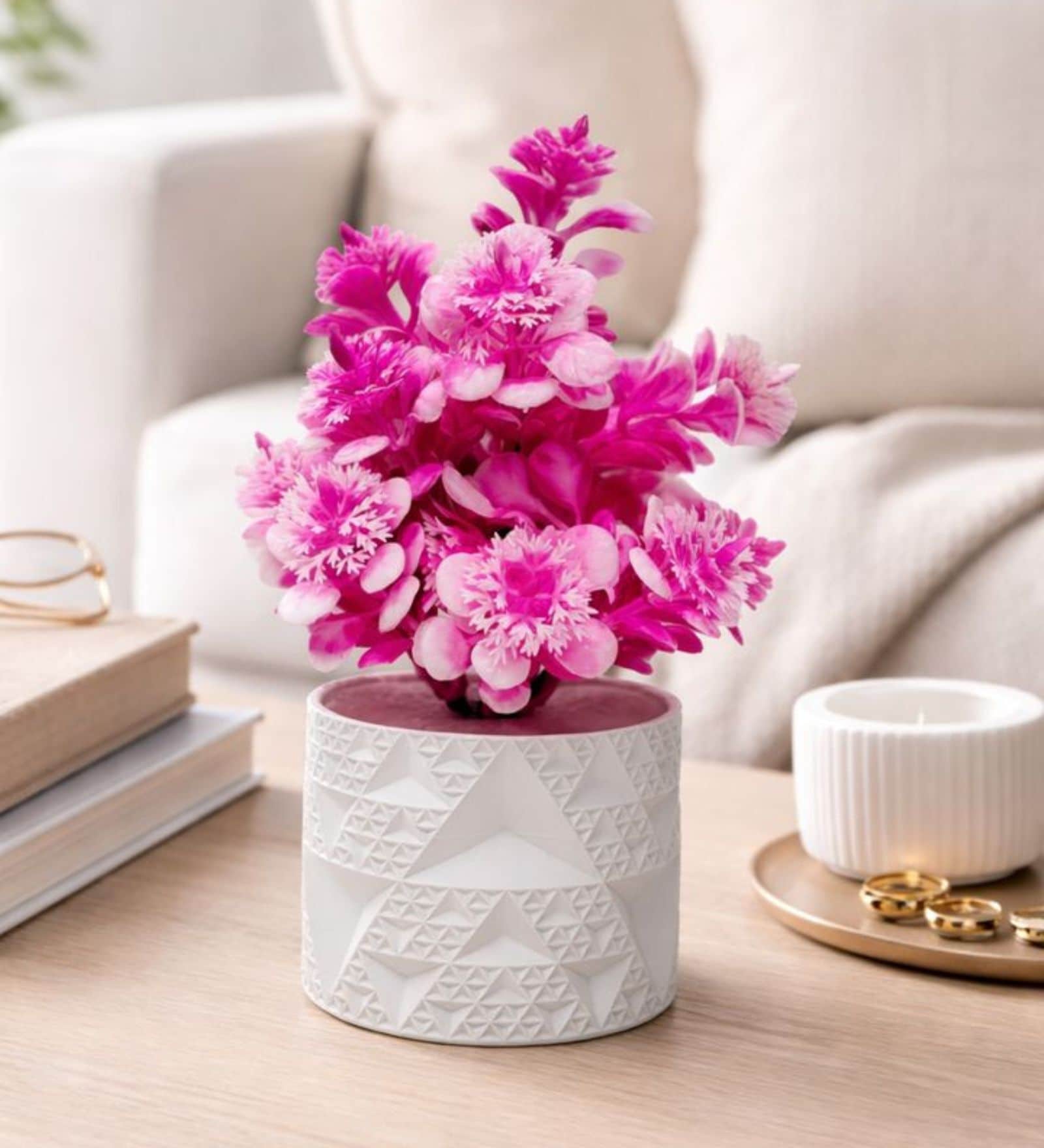 Pink Artificial Plants with White Pot