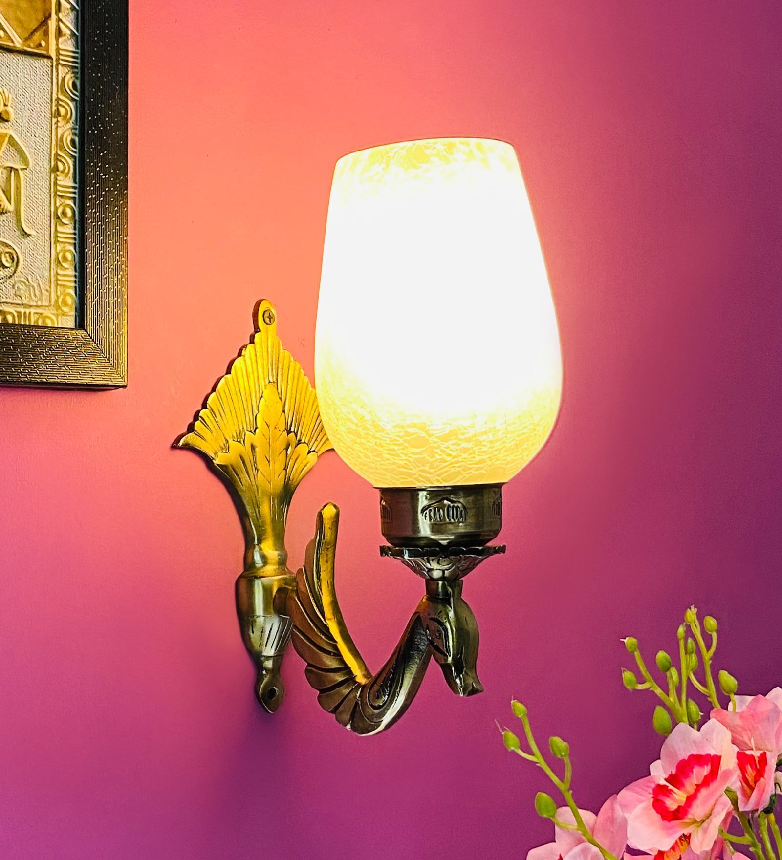 White B22 holder Metal & Glass Uplight Wall Scone