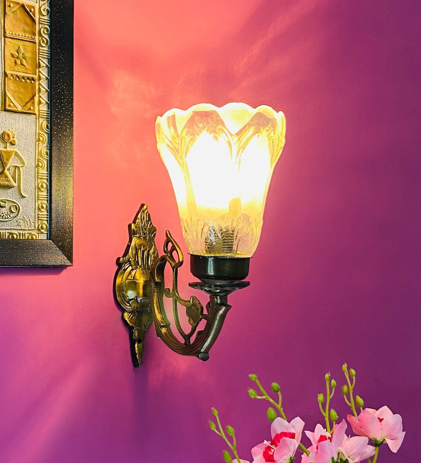 White B22 holder Metal & Glass Uplight Wall Scone