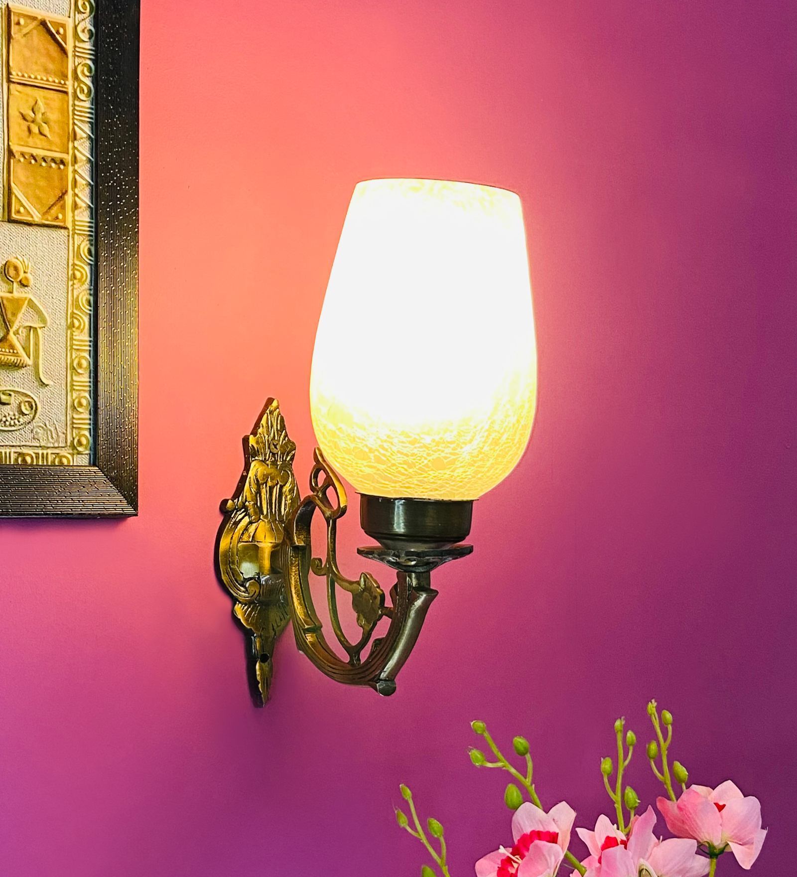 White B22 holder Metal & Glass Uplight Wall Scone