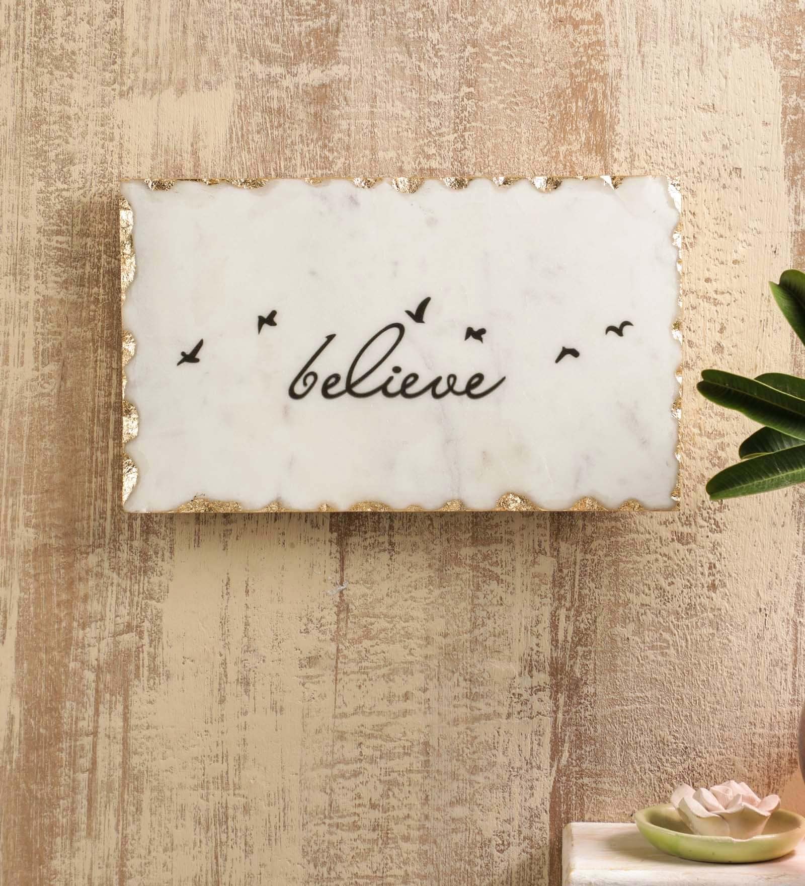 White Believe Digital Printed Marble Abstract Art Print