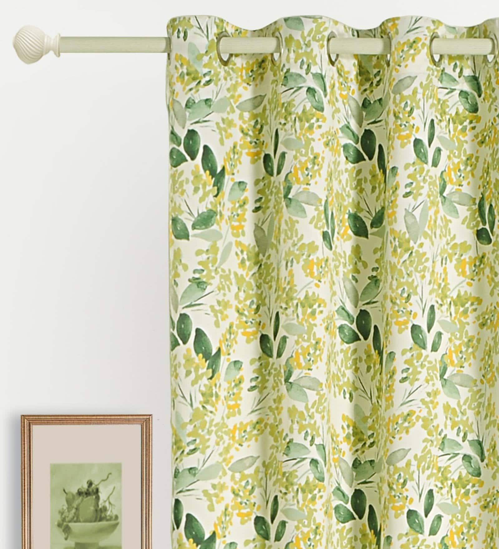 Green Faux Silk Floral 5ft Blackout Eyelet 1 Pc Window Curtain