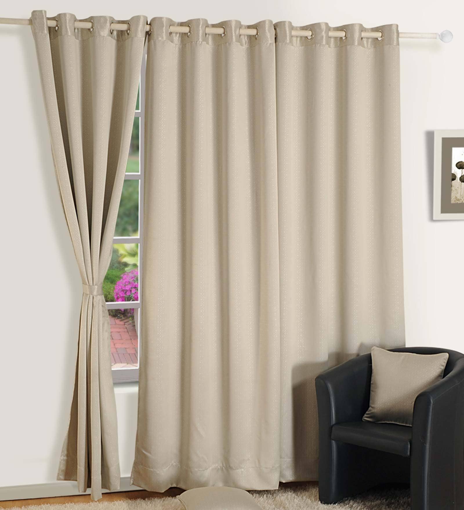 Brown Solid Faux Silk 8 Ft Blackout Eyelet Door Curtains (Set of 2)