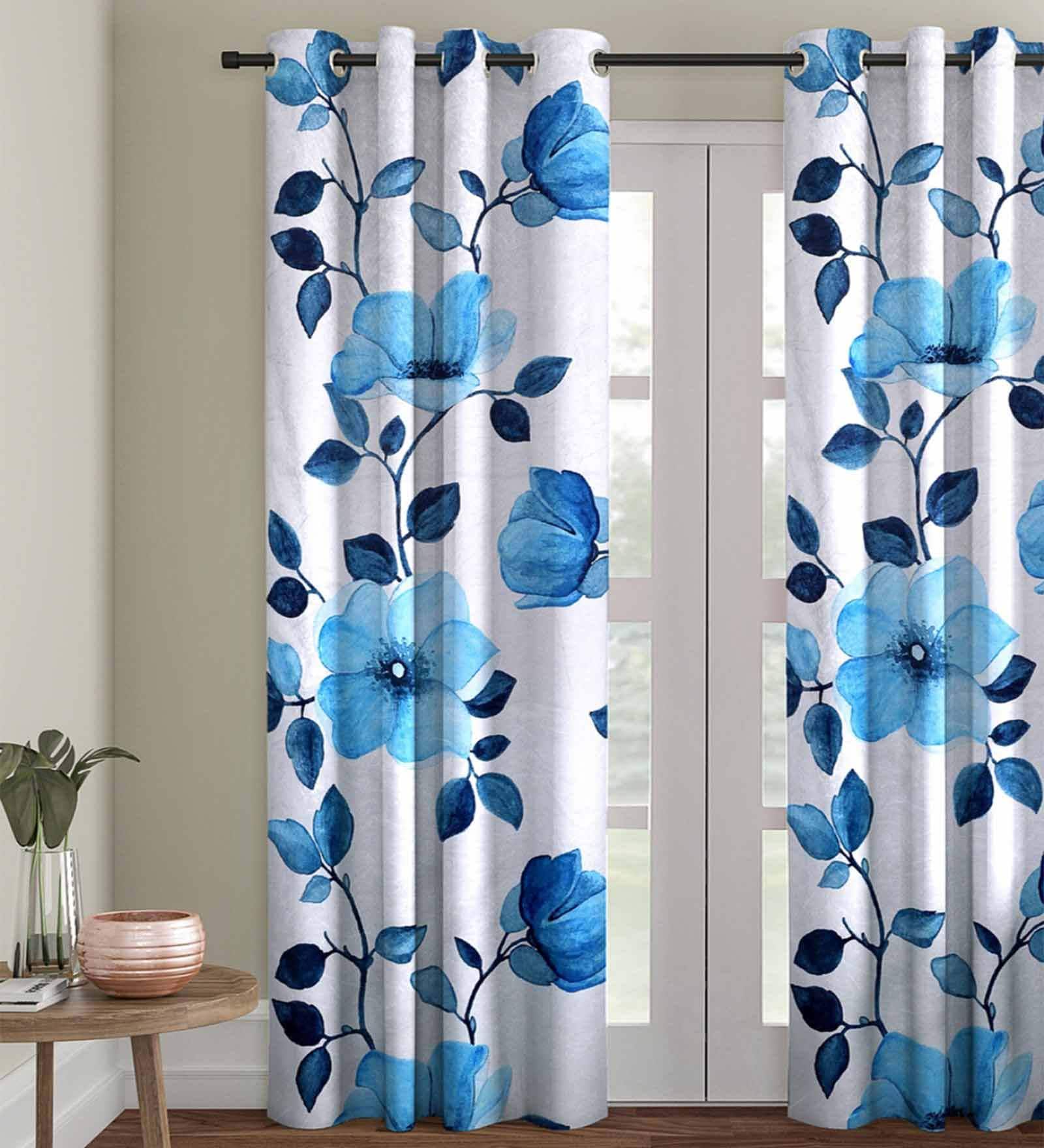 White Polyester Velvet Floral 7FT Light Filtering Eyelet Door Curtains (Pack of 1)