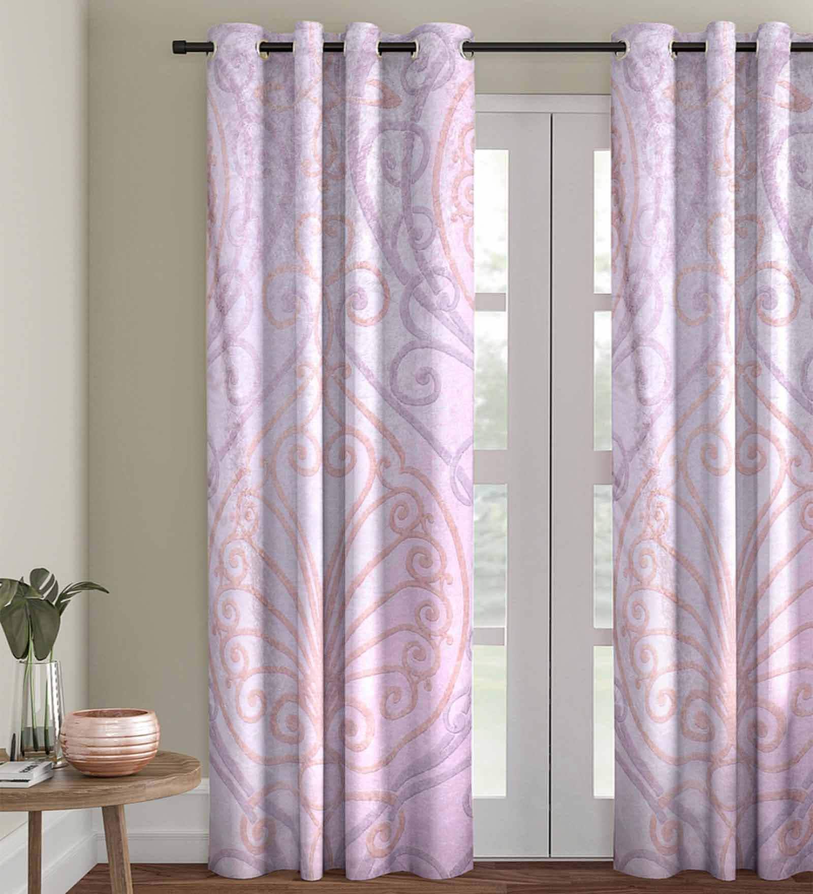 Multicolour Polyester Velvet Ethnic Motif 7FT Light Filtering Eyelet Door Curtains (Pack of 1)