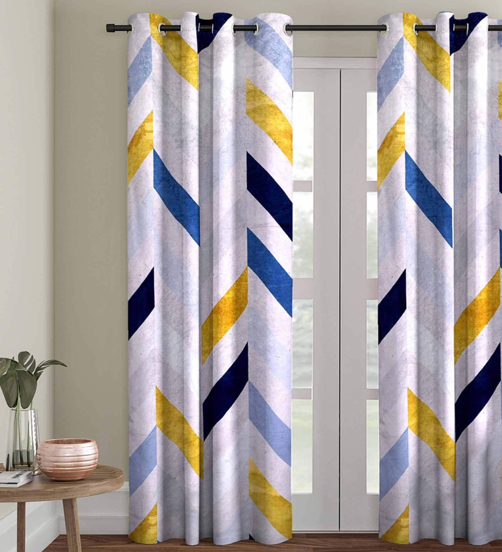 Multicolour Polyester Velvet Geometric 7FT Light Filtering Eyelet Door Curtains (Pack of 1)