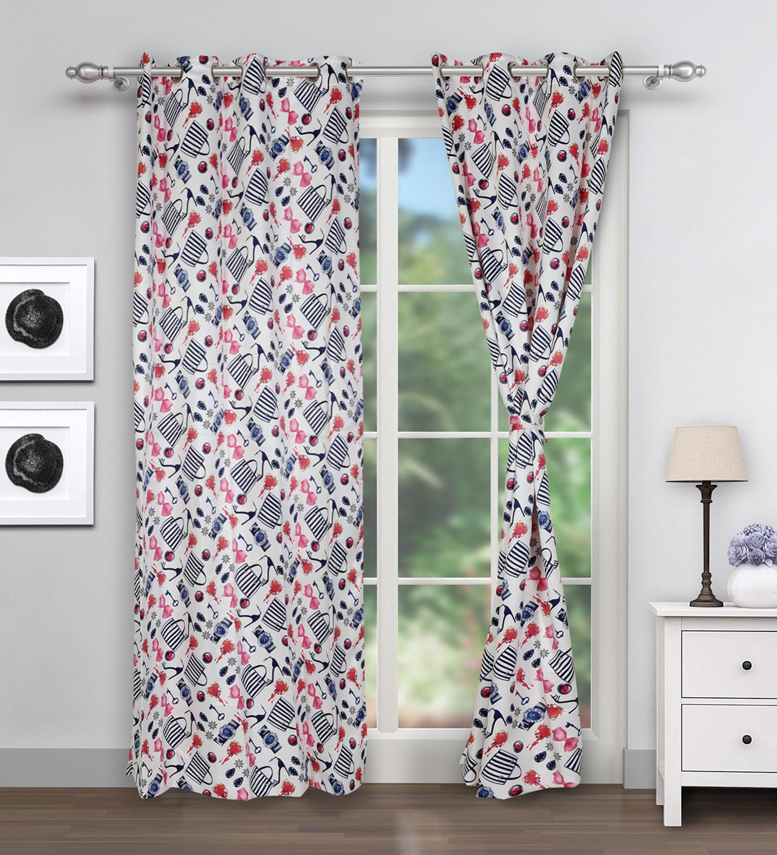 Multicolor Silk Abstract 8ft Blackout Eyelet 1 Pc Door Curtain