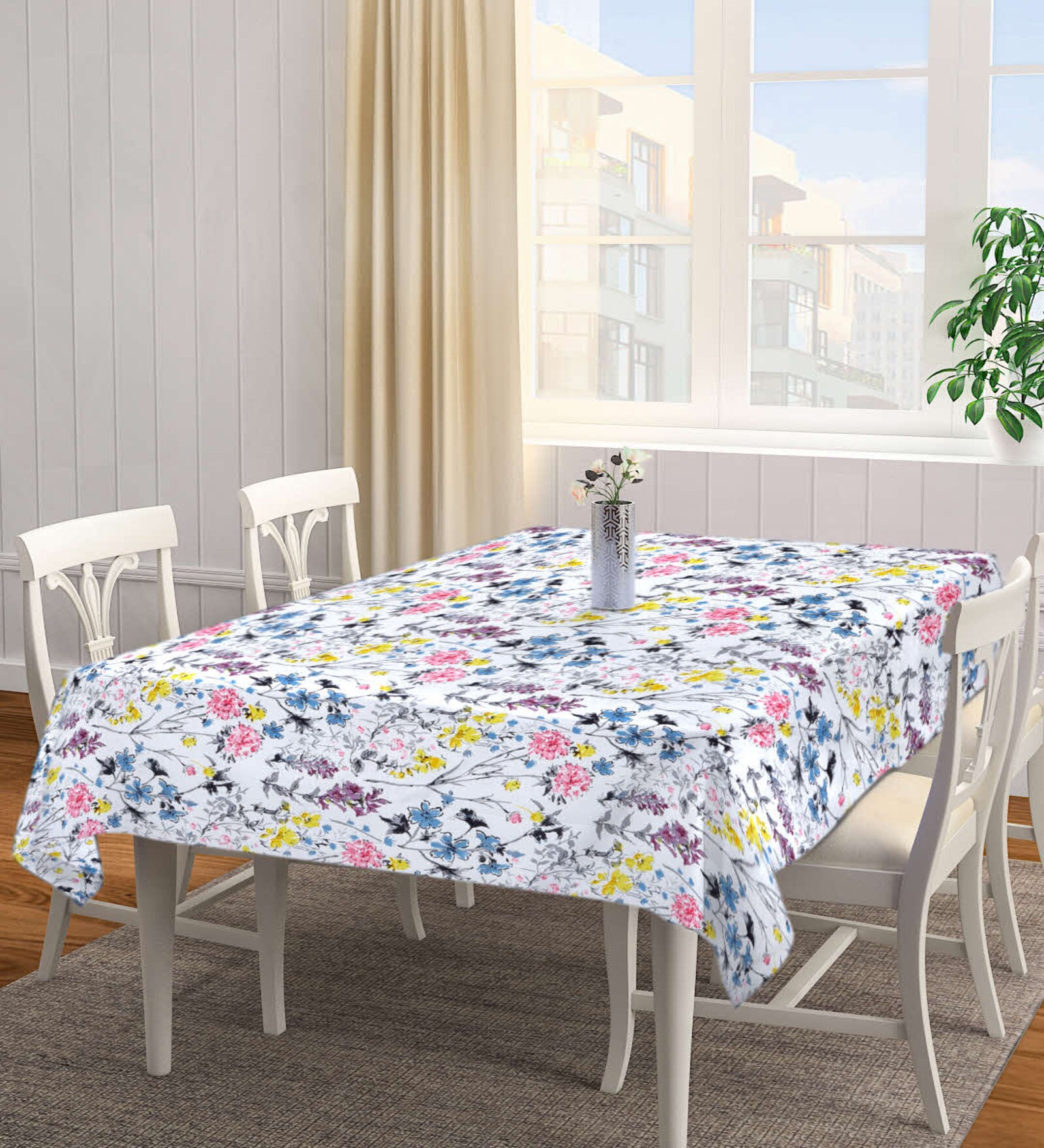 White Blended Cotton Floral 72x52 Inches Table linen