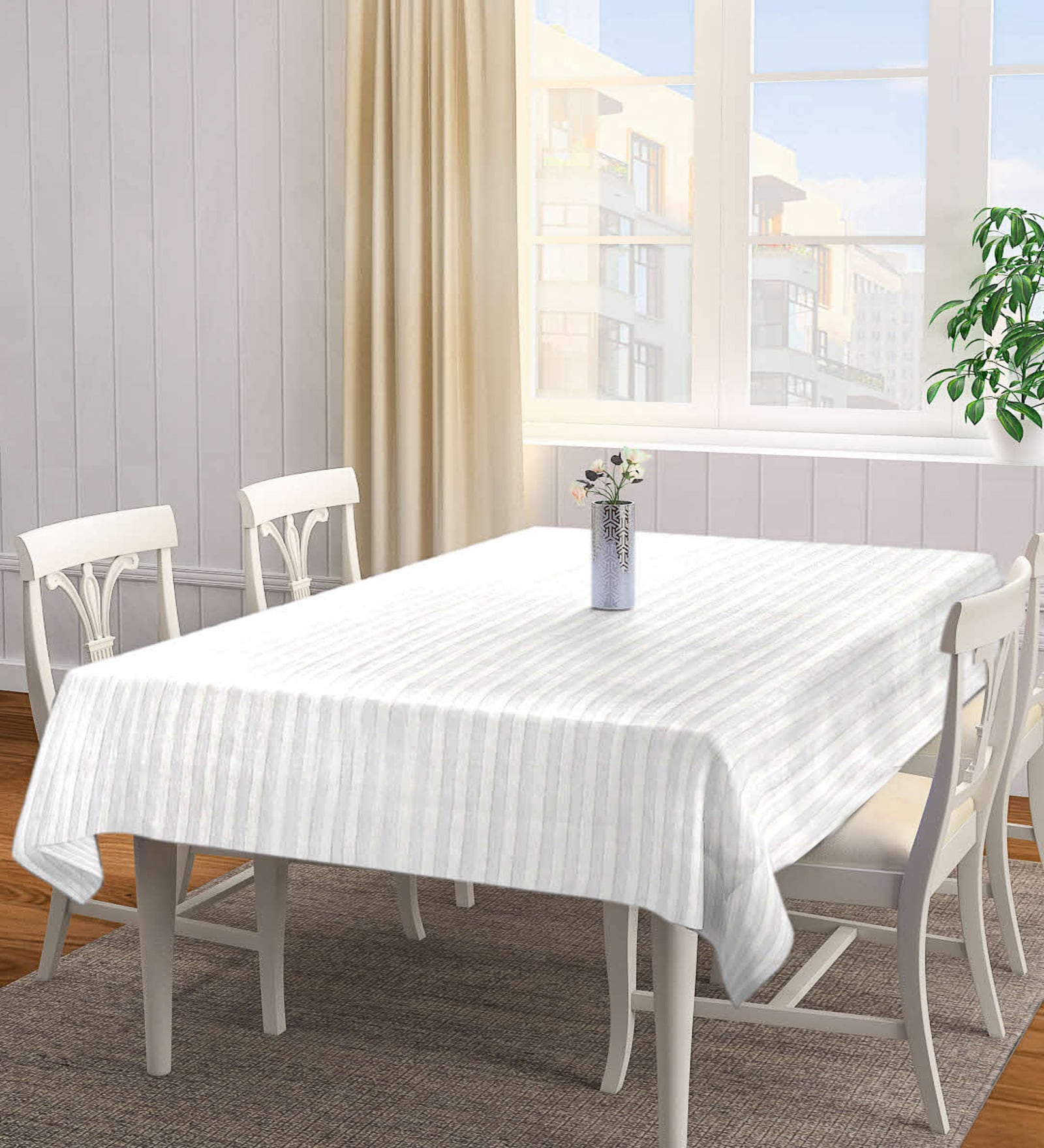 White Blended Cotton Stripes 72x52 Inches Table linen
