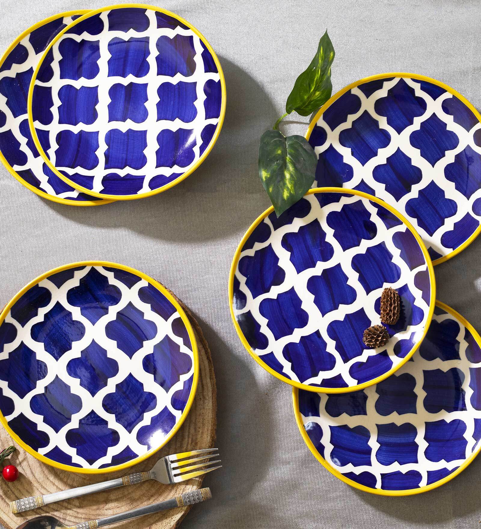 Dane Checkered 10.5 Inch Blue & White Ceramic (Set of 6) Dinner Plate