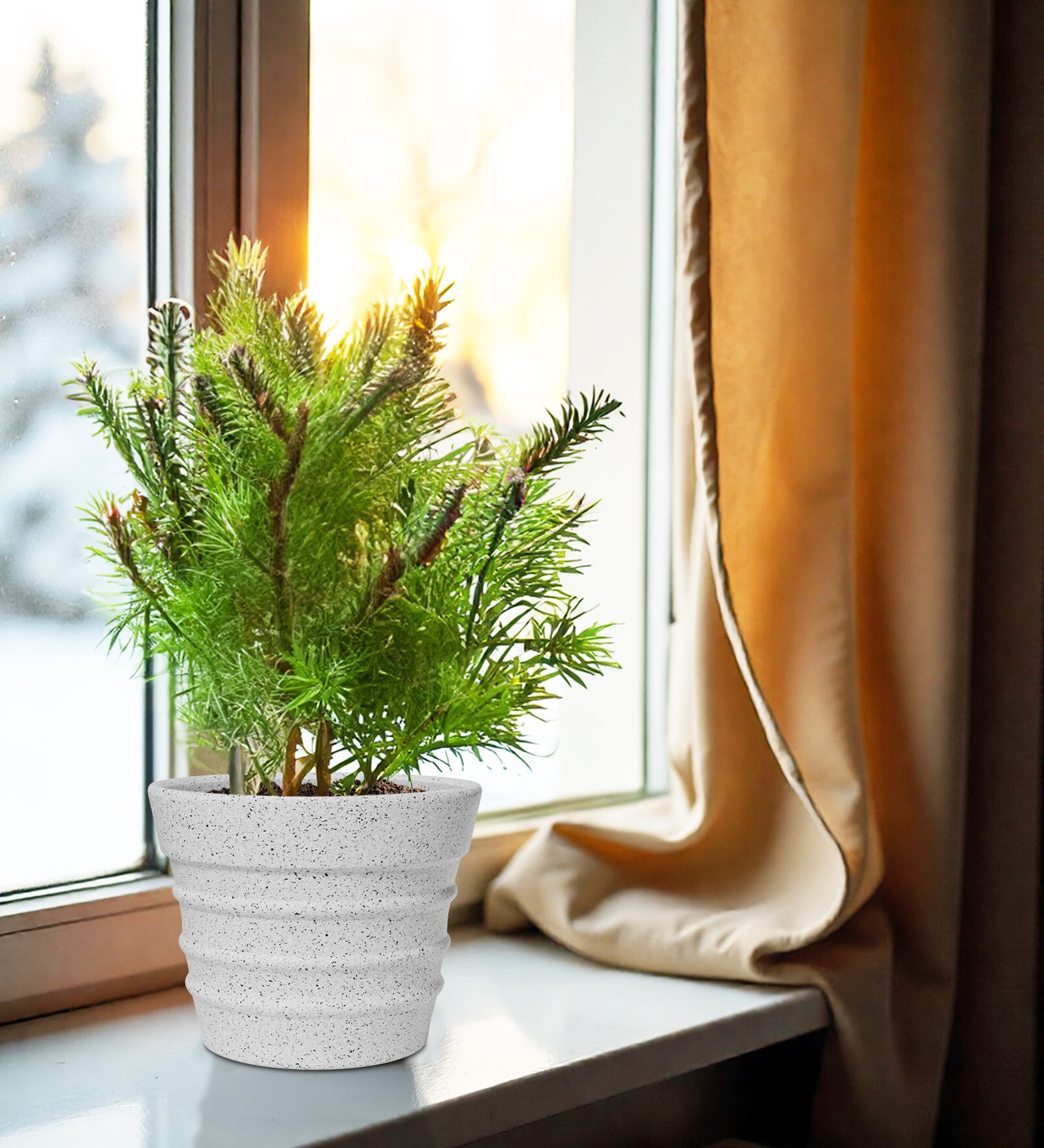 White BR Marble Round 12 Inches Planter