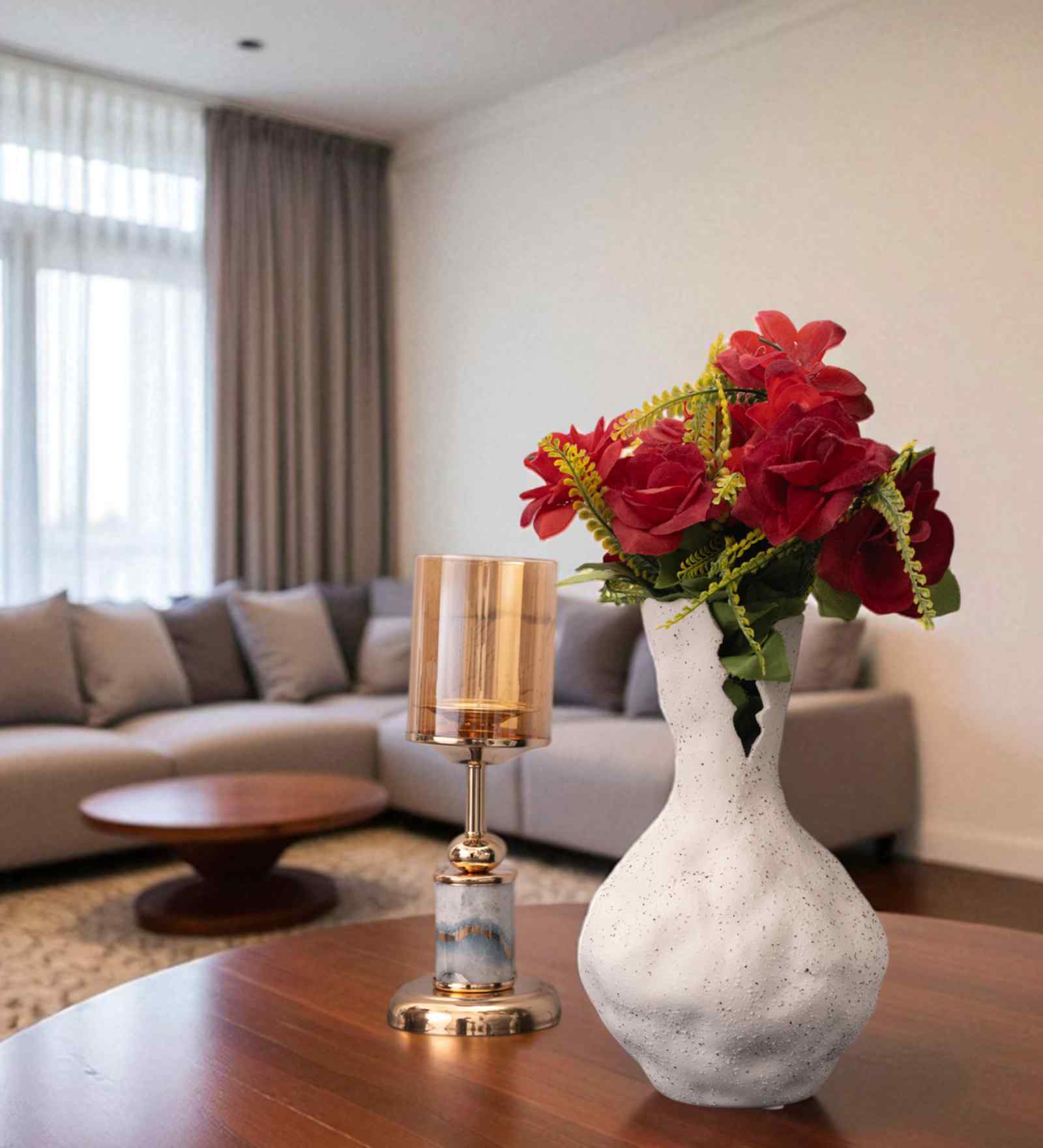 White Broken Design Ceramic Amphora Shaped Vase