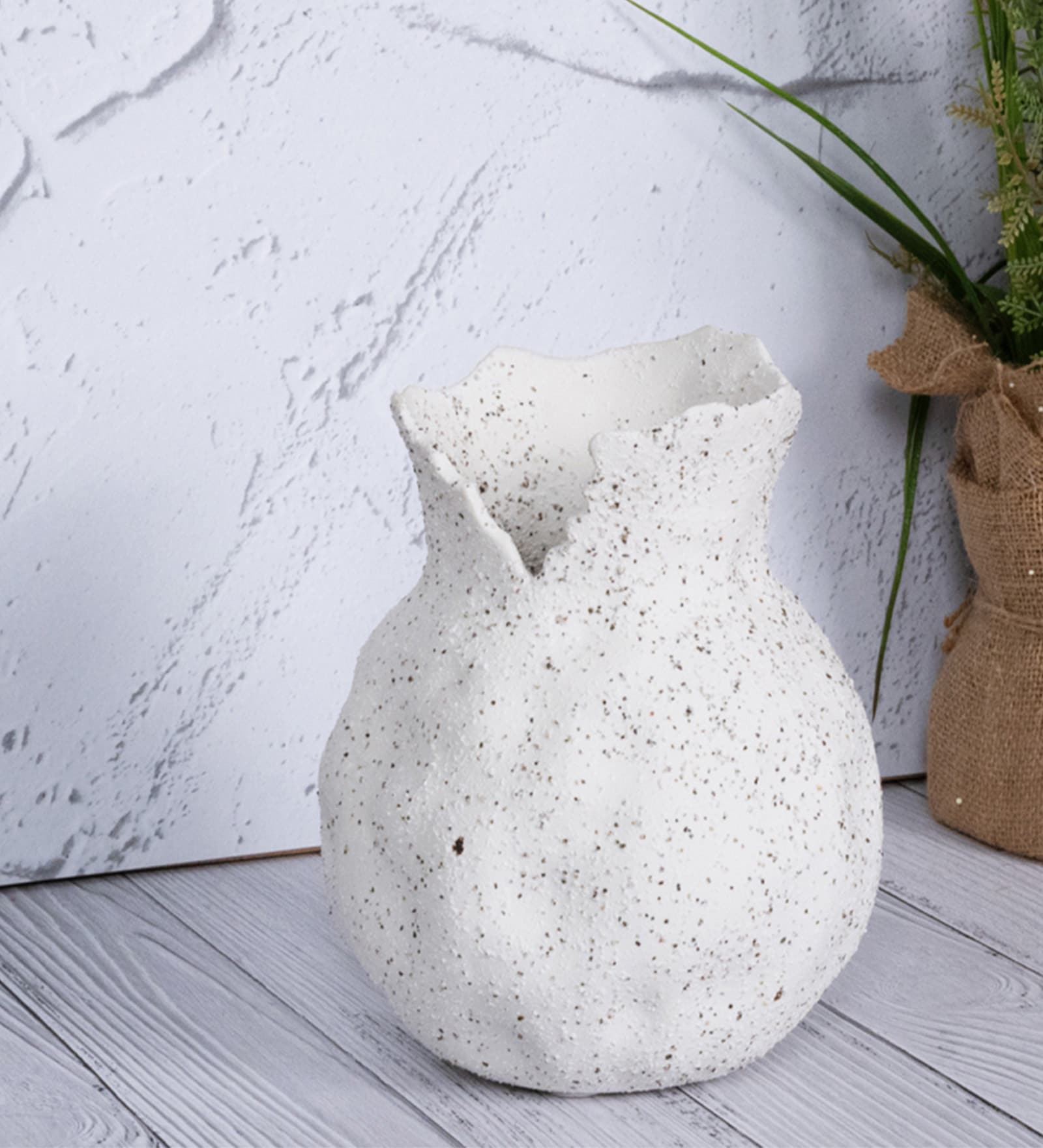 White Broken Design Ceramic Amphora Shaped Vase