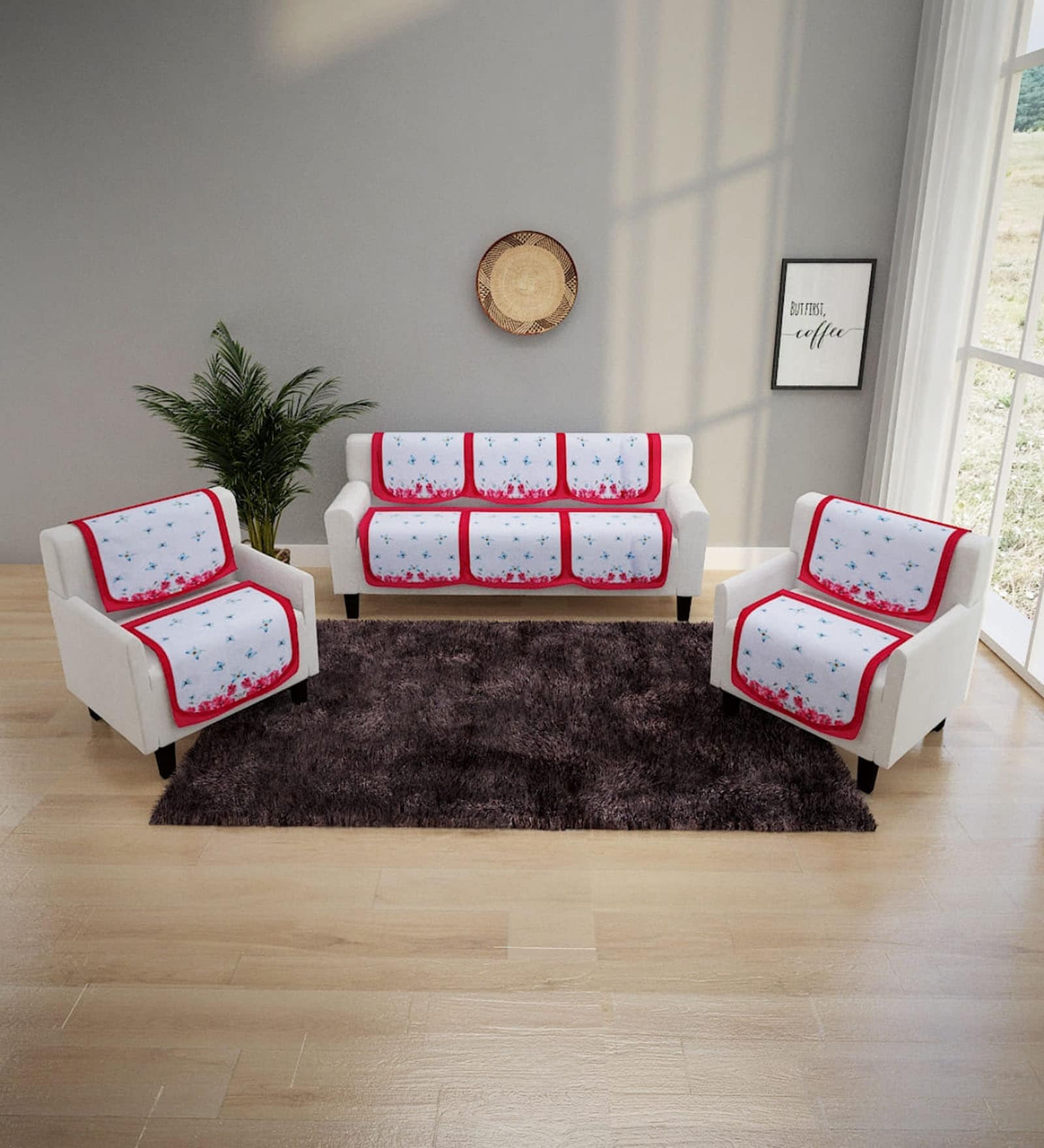 White Butterfly Polyester 5 Seater Sofa Cover
