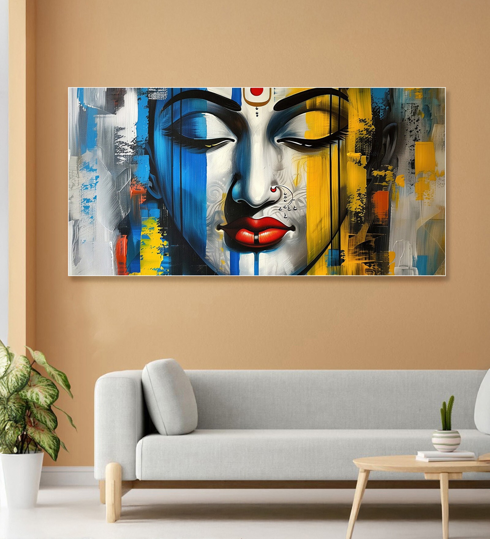 White Canvas Framed Radiant Serenity: Shiva's Essence Wall Painting(24X48 Inch)