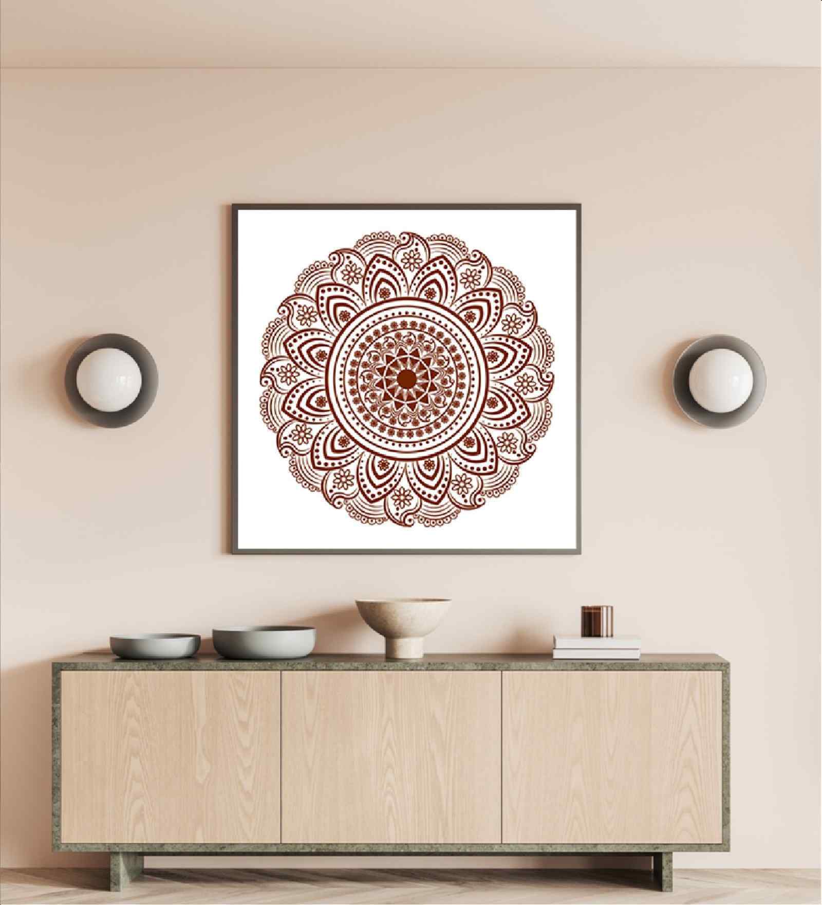 White Canvas Printed Mandala Framed Art