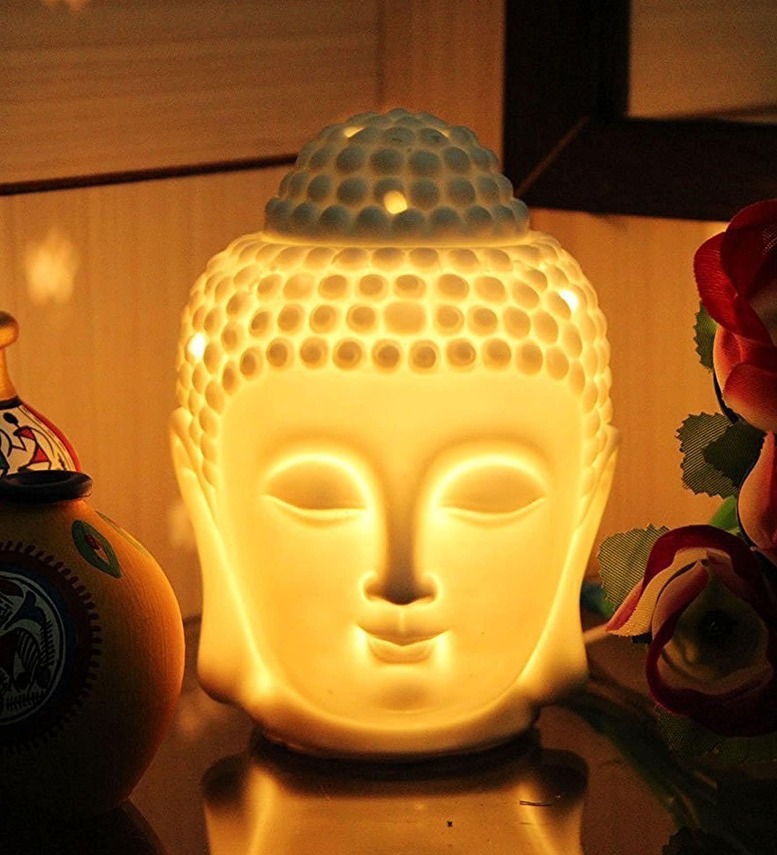 White Ceramic & Wax Gautam Buddha Diffuser Fragrance Oil Warmer Lamp