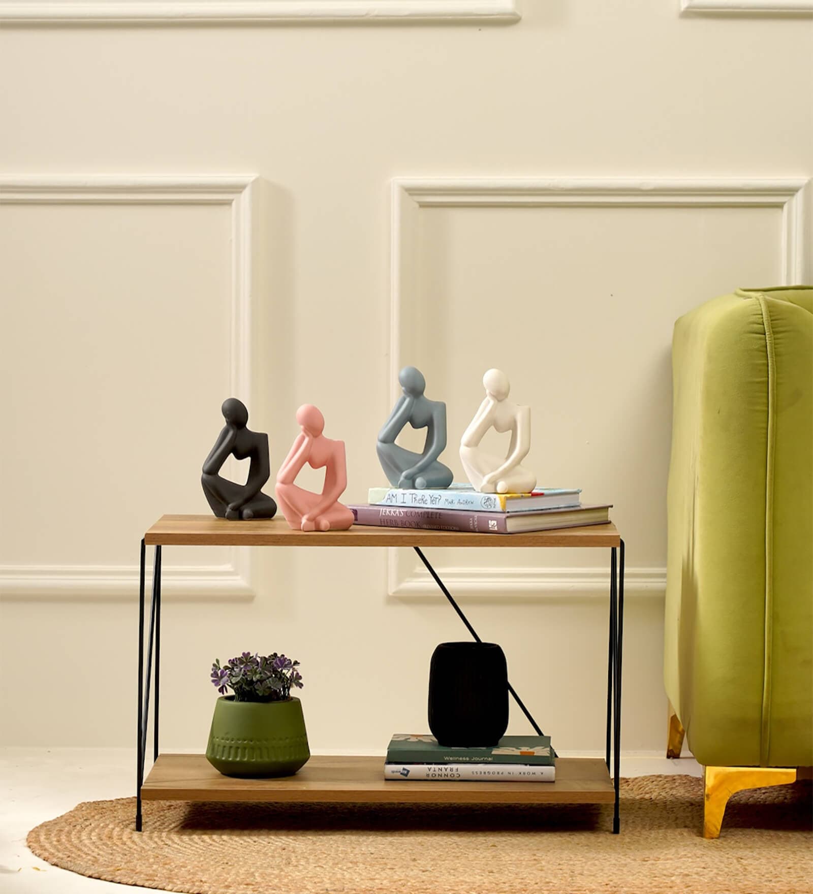 Multicolor Human Figurine Ceramic Vases (4 Pc)