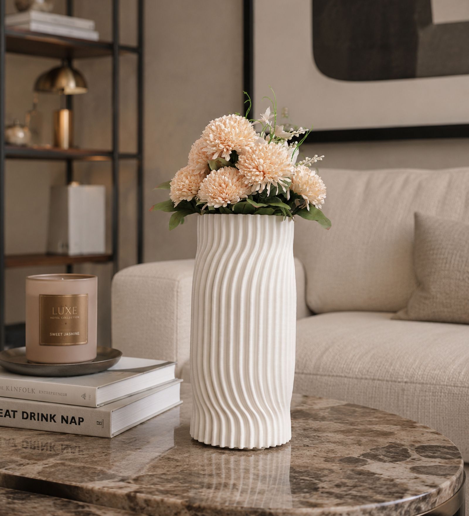 White Ceramic Eloquent Spiral 3D Vase
