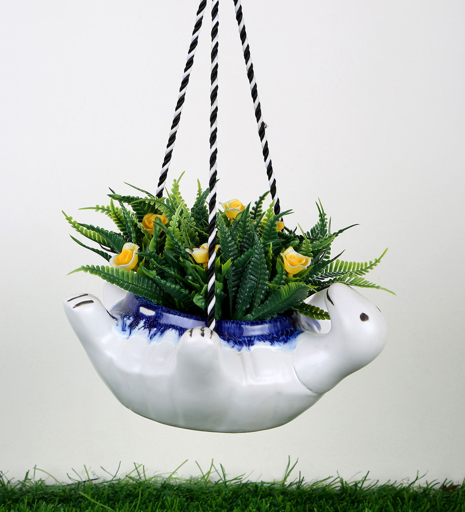 White Ceramic Hanging Tortoise Planter