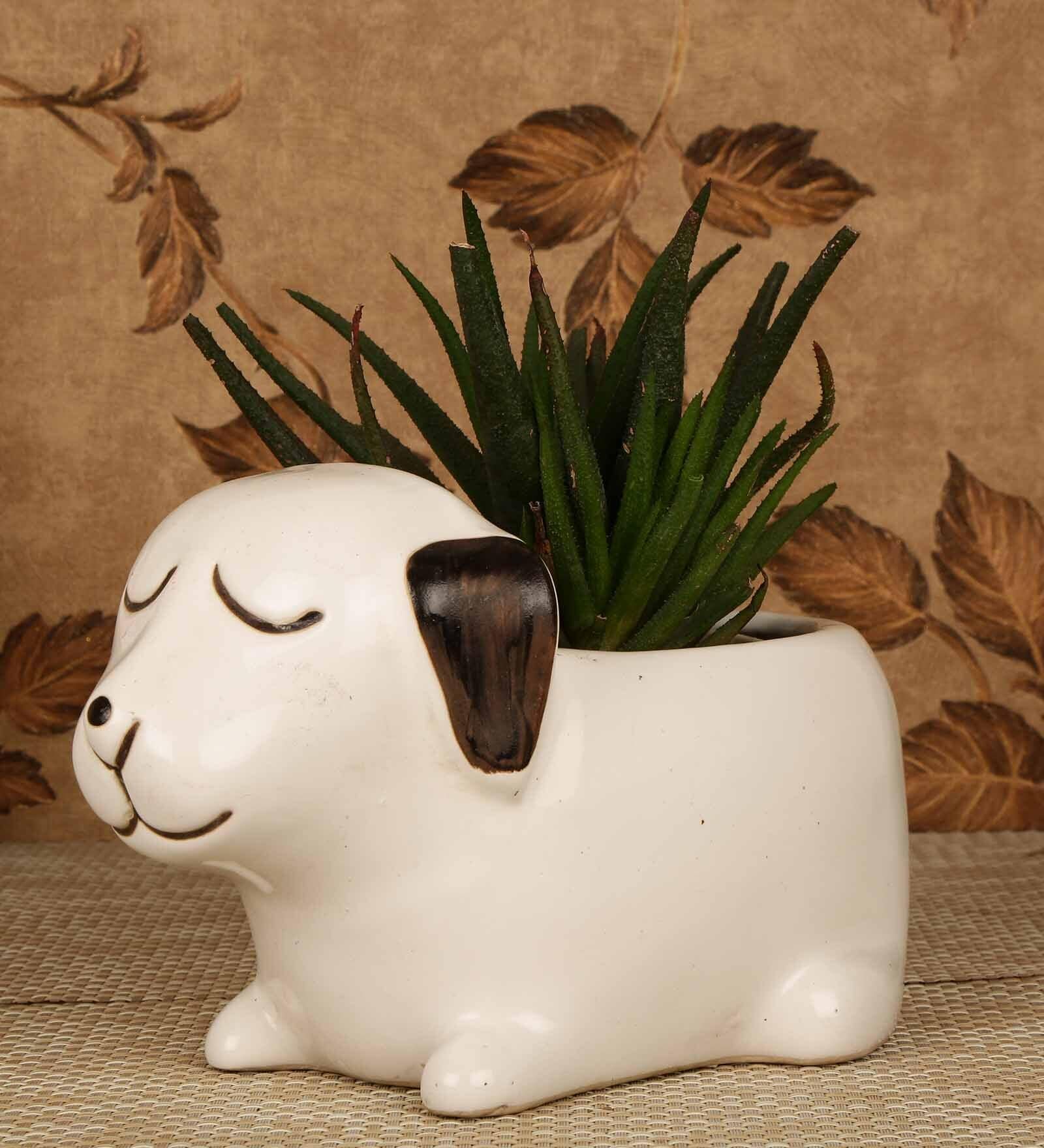 Buy White Ceramic Medium Dog Shape Desk Pot by Justoriginals at 27% OFF ...
