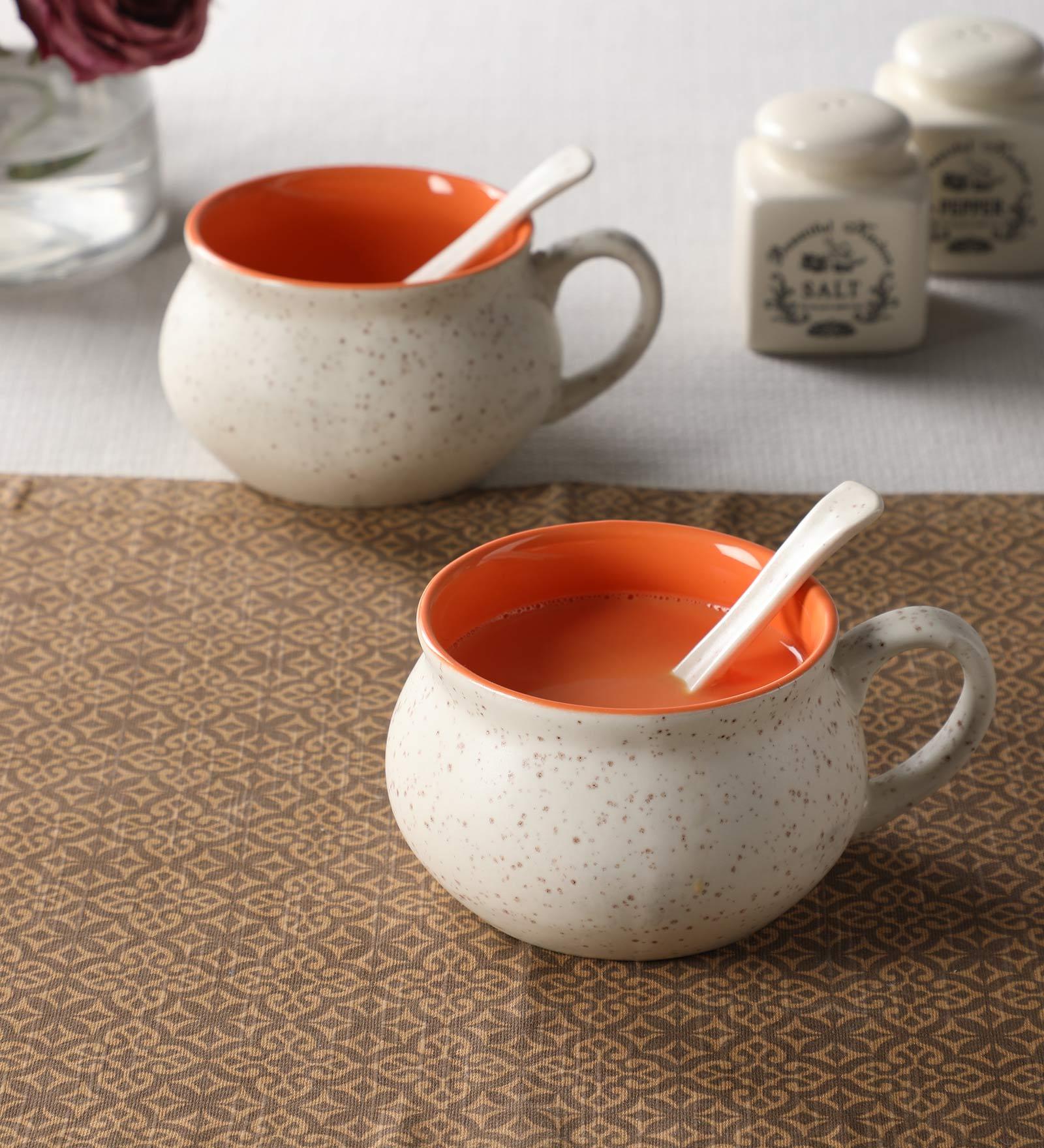 Marvel 450ml White & Orange Ceramic (Set of 2) Dinner Bowl