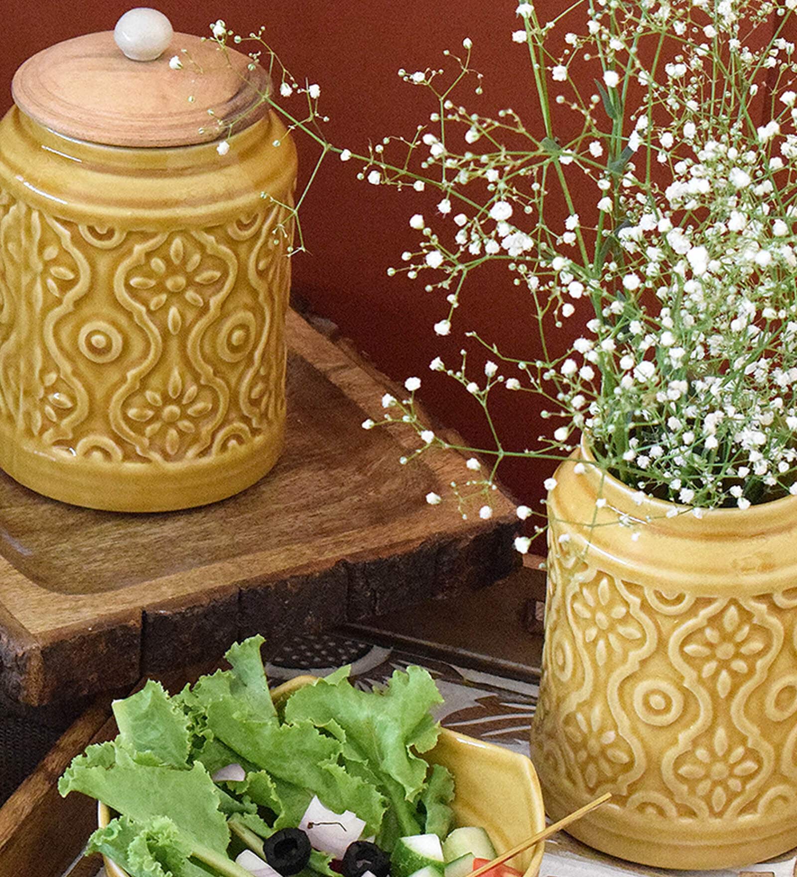 Yellow Ceramic Storage Jar (Set of 2 )