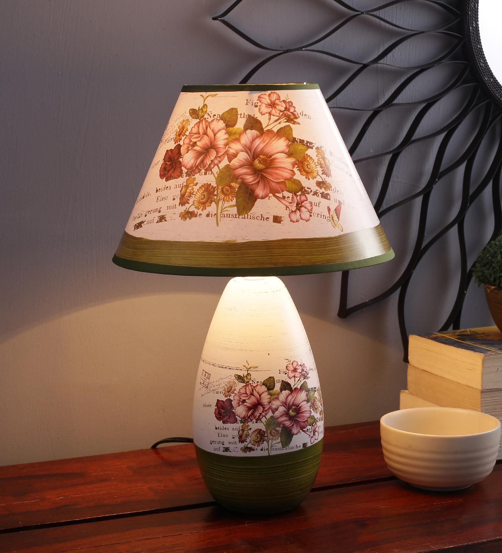 White Ceramic Shade Table Lamp with Metal Base