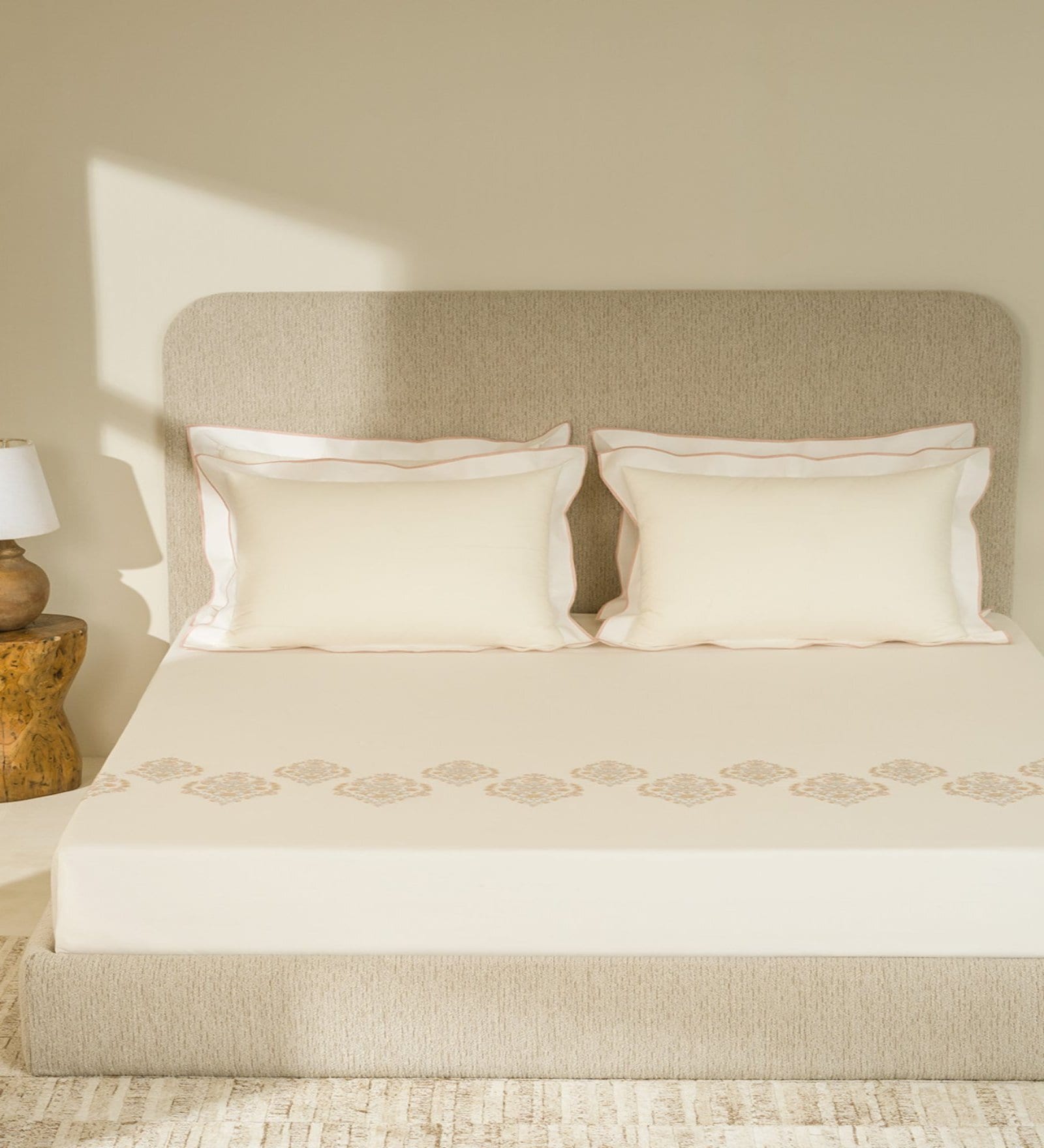 White Embroidered 210 TC Cotton King Sized Bedsheet with 2 Pillow Covers