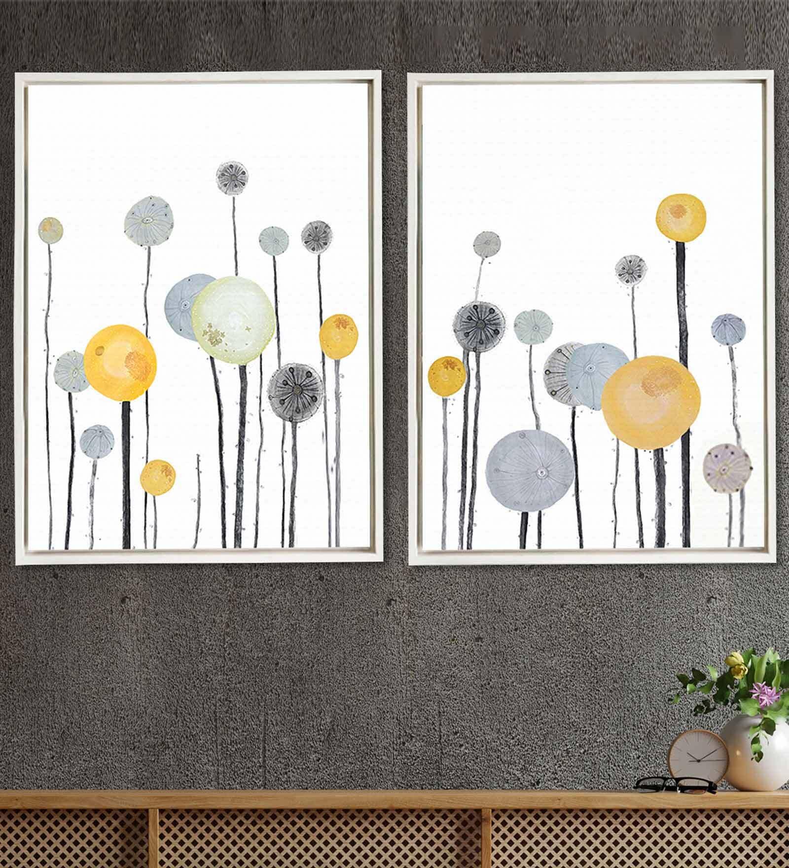 White Canvas Framed Floral Art Print Set of 2