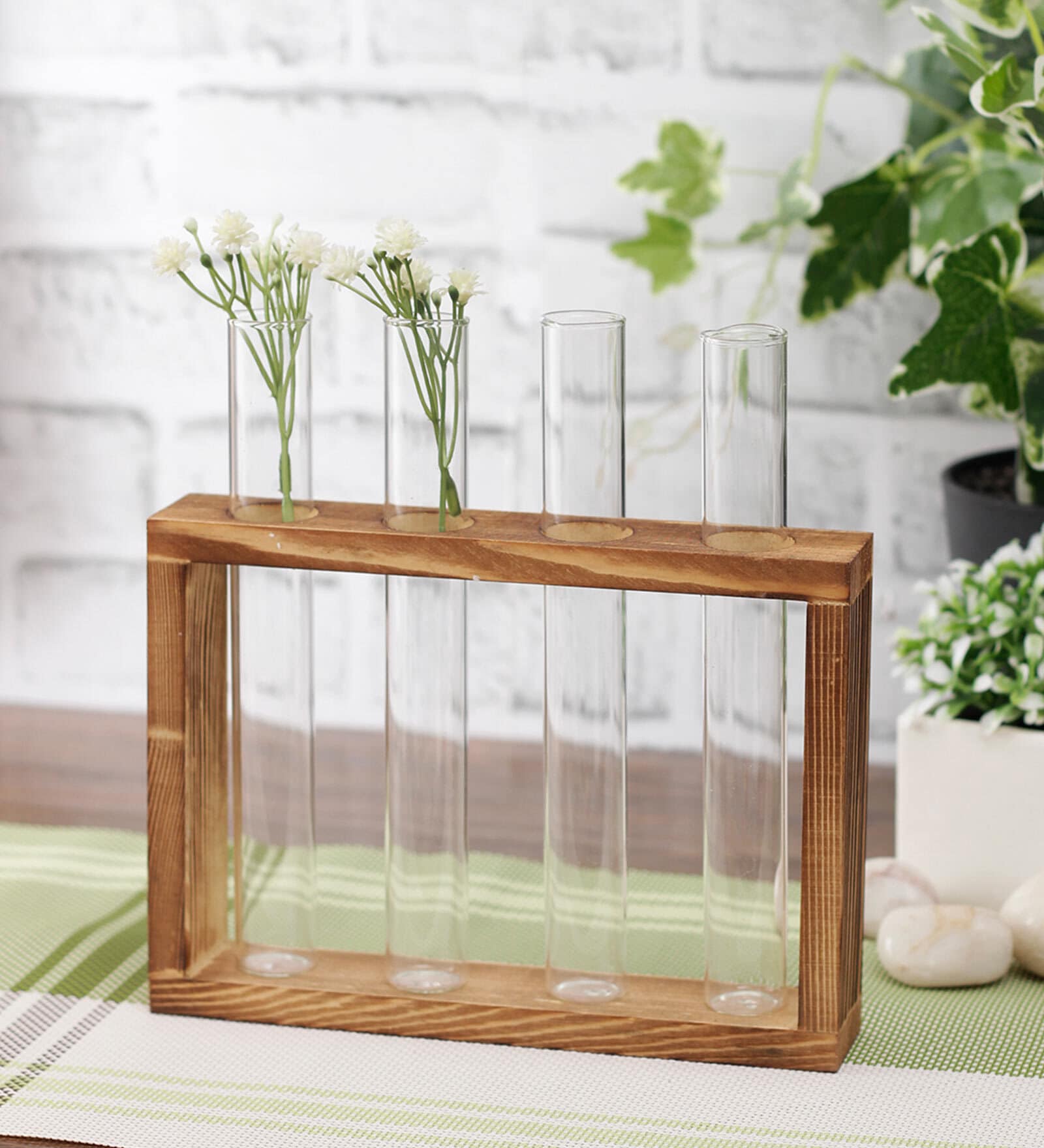 White Coloured Wood And Glass Vase