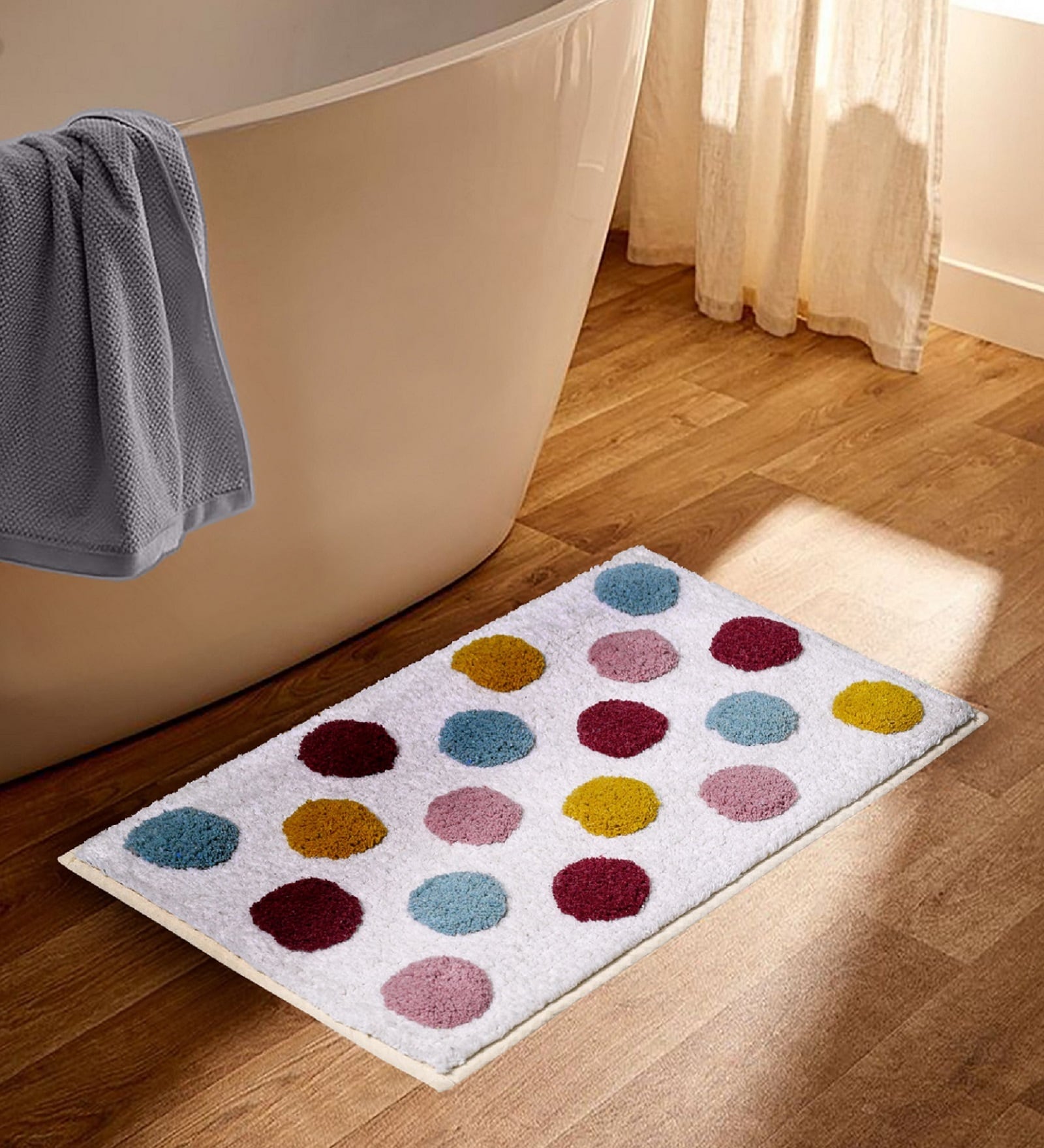 White Cotton 16X24 Inches Anti-Skid Bath Mat