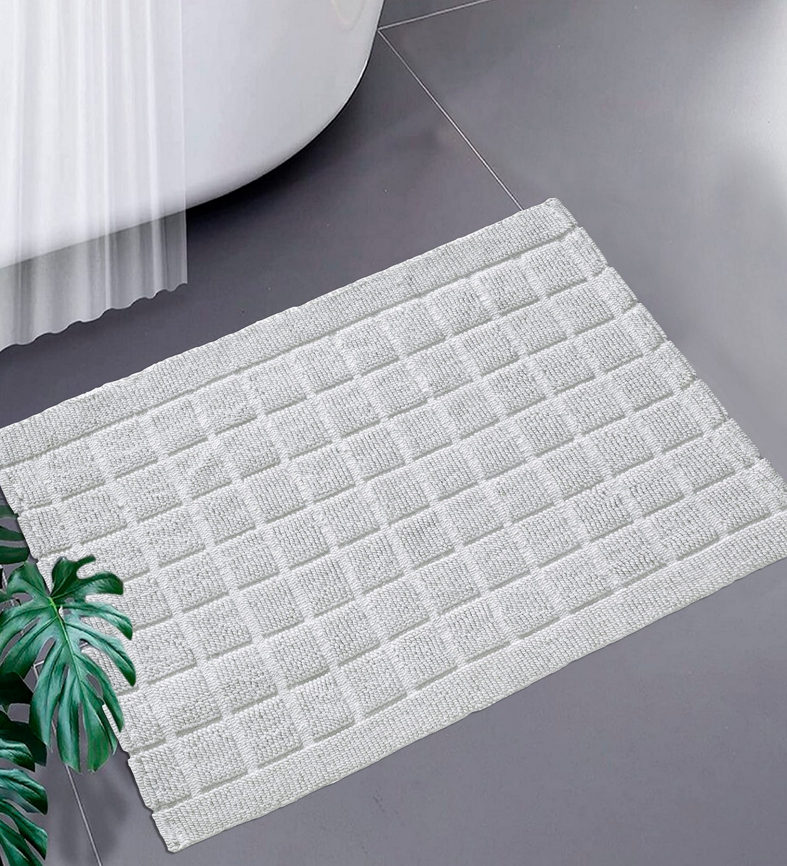 White Cotton 21X37 Inches Anti-Skid Bath Mat