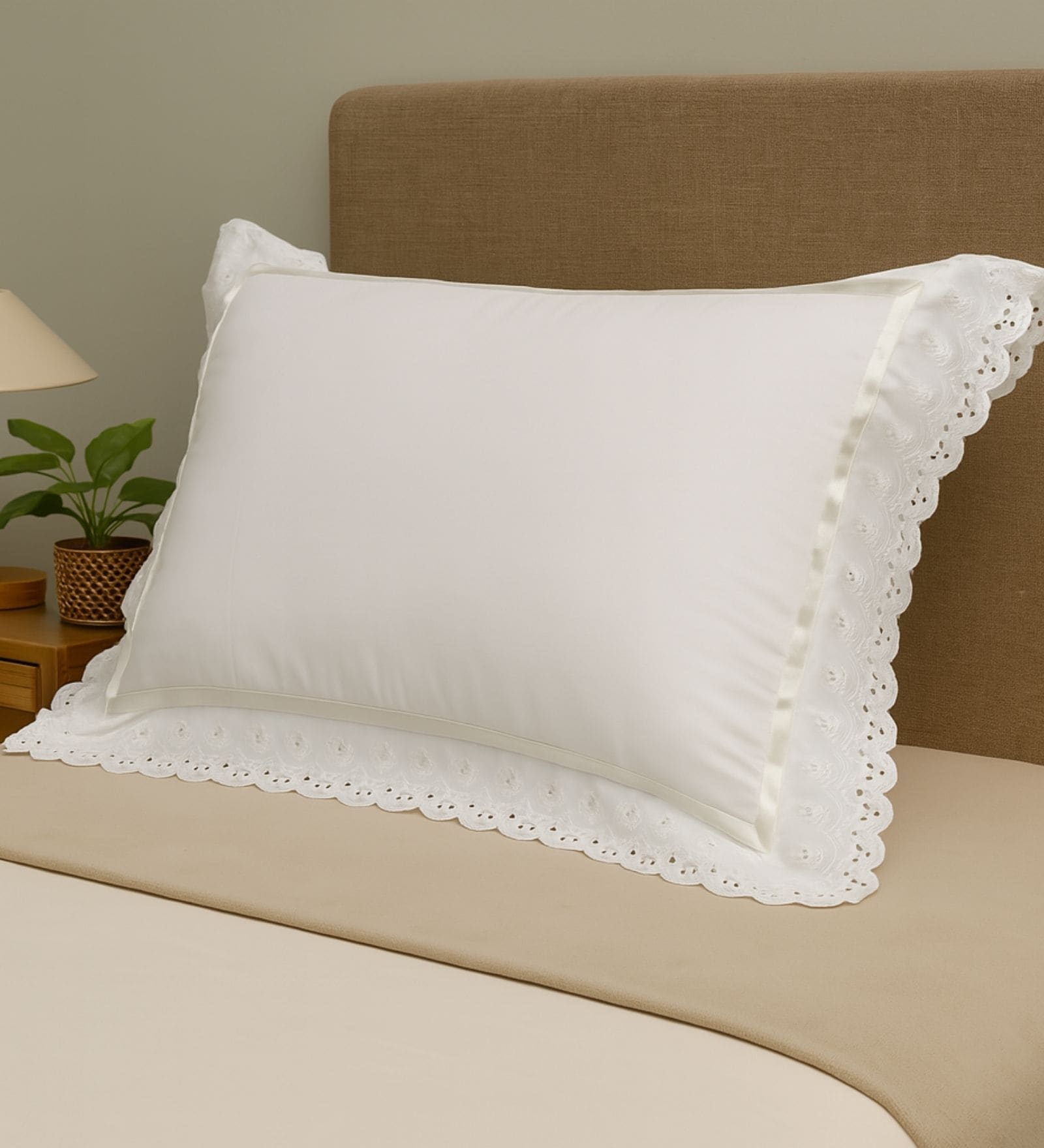 White Cotton 300 TC Double Lace Frills 18x28 inches Pillow Protector Covers Set of 2