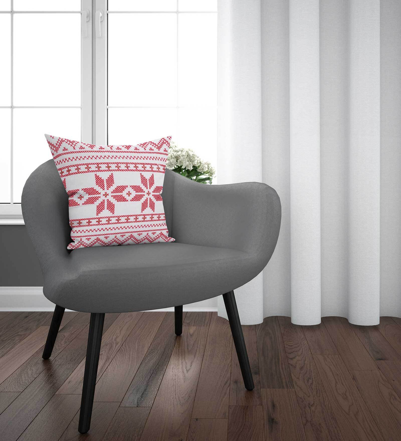 White Cotton Abstract 18X18 Inches Cushion Cover With Filler (Set Of 2)