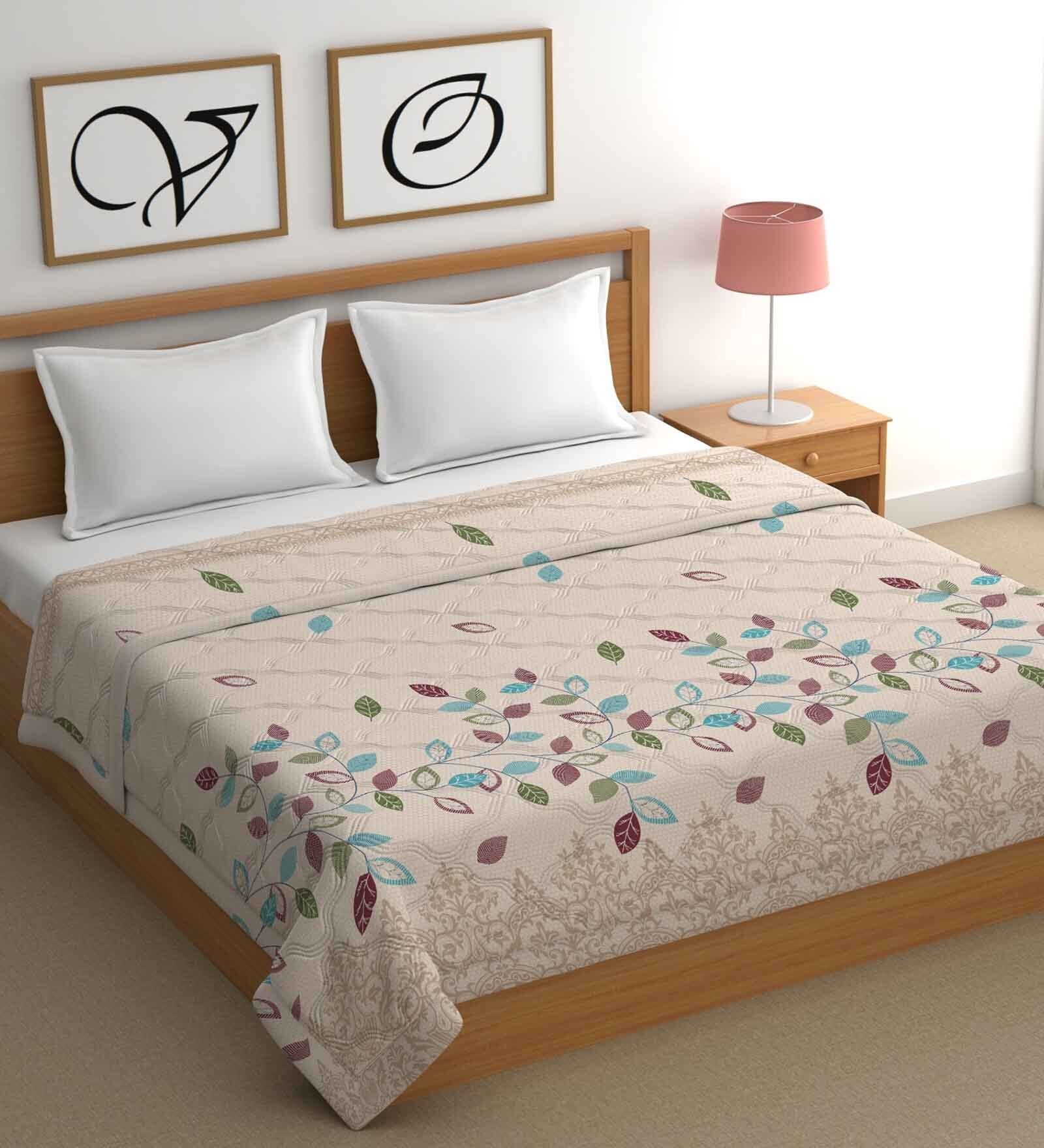 Beige Cotton Floral 400 GSM Double Bed Comforter