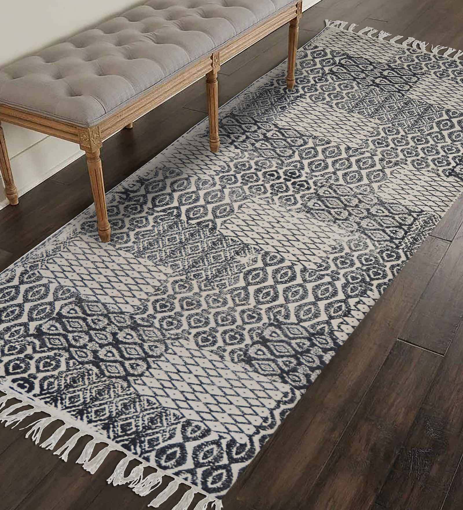 Buy White Cotton Abstract 72x24 Inches Bedside Runner at 33% OFF by ...