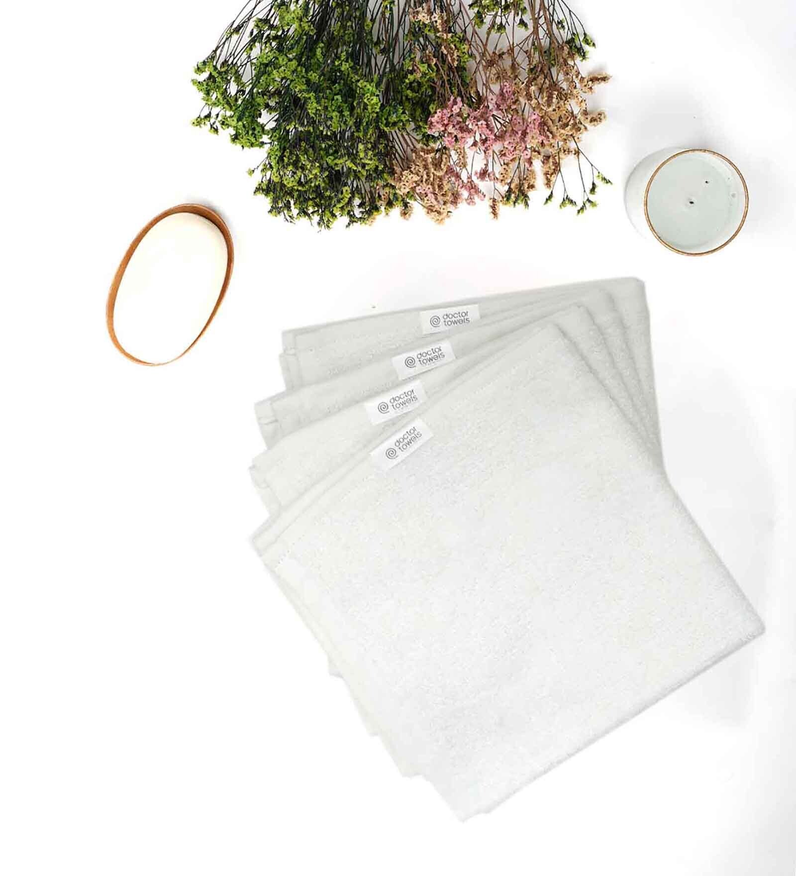White Bamboo Terry Solid 550 GSM 4 Pcs Face Towel