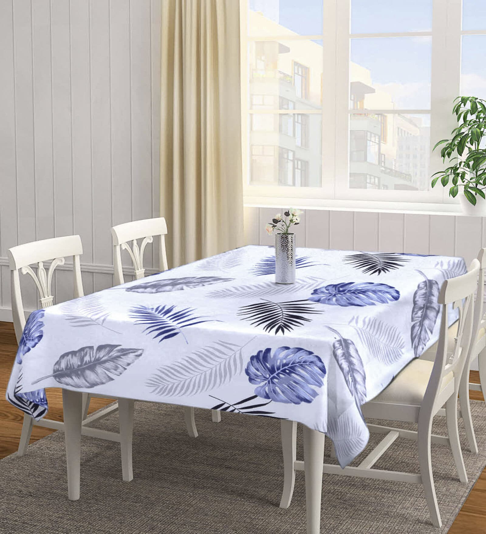 Leaf Pattern (72x52) White Cotton Blend Table Cloth